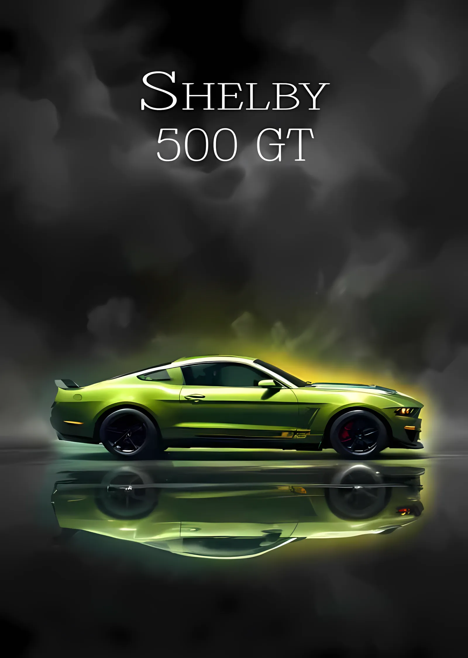 Shelby 500 GT - Yeşil Duman ve Yansıma metal tablo