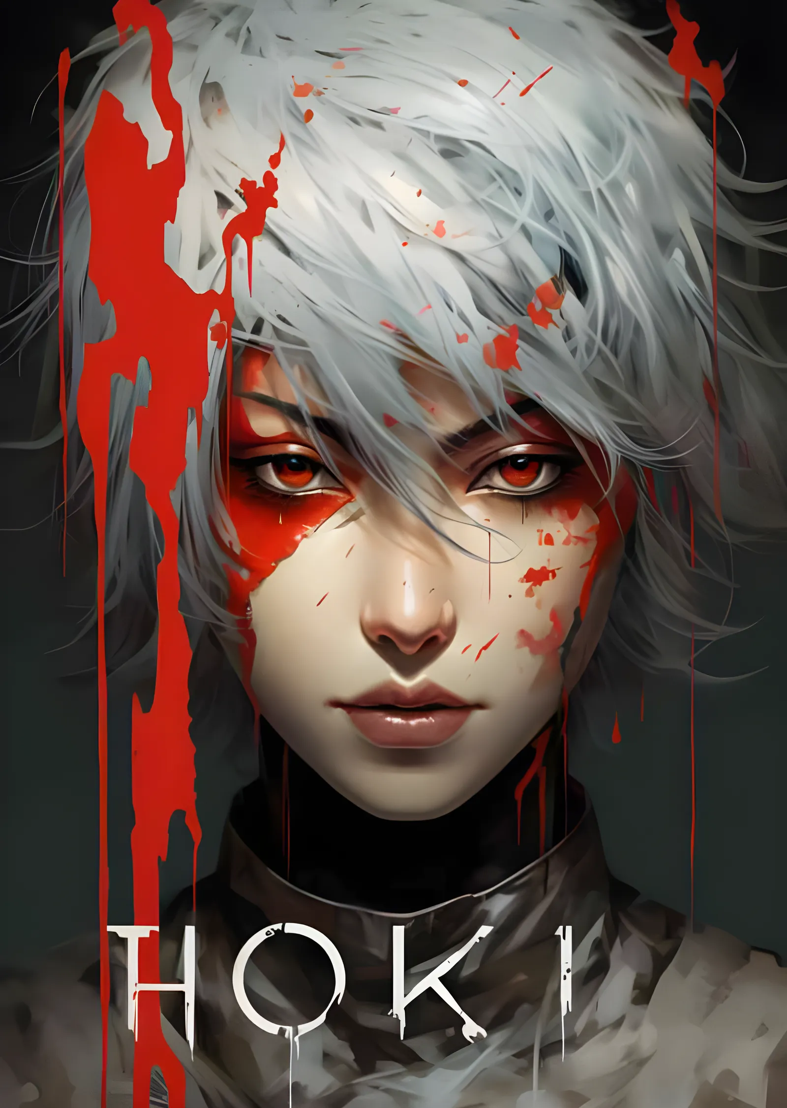 Tokyo Ghoul - Kırmızı Damlalı Beyaz Saç metal tablo
