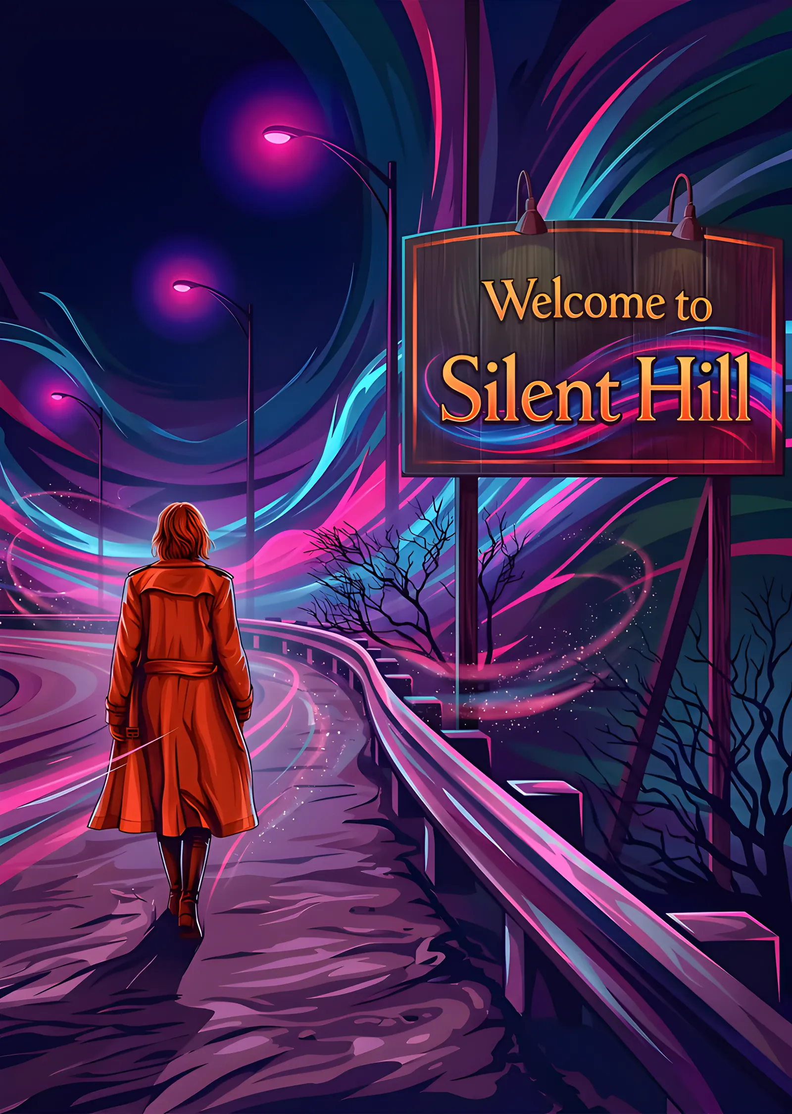 Silent Hill - Neon Karşılama metal tablo