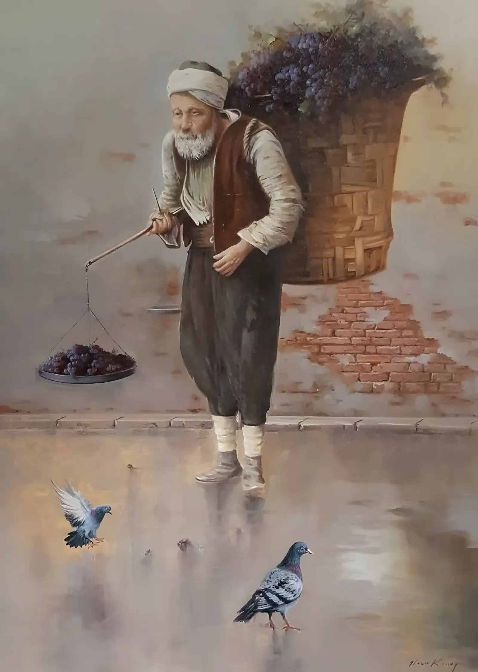 Sırtında Sepetle Yaşlı Adam metal tablo