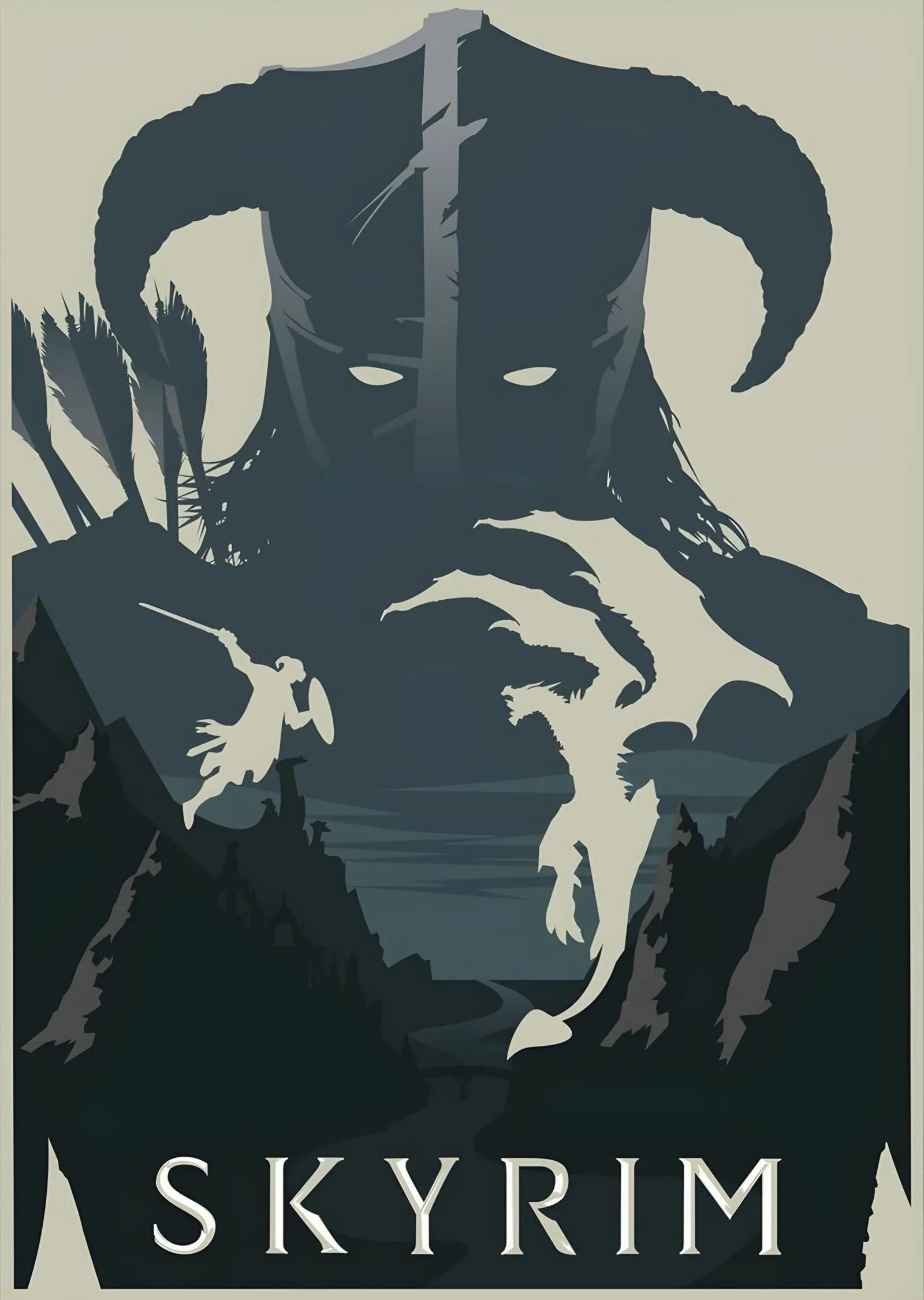 Skyrim Boynuzlu Miğfer Silueti metal tablo