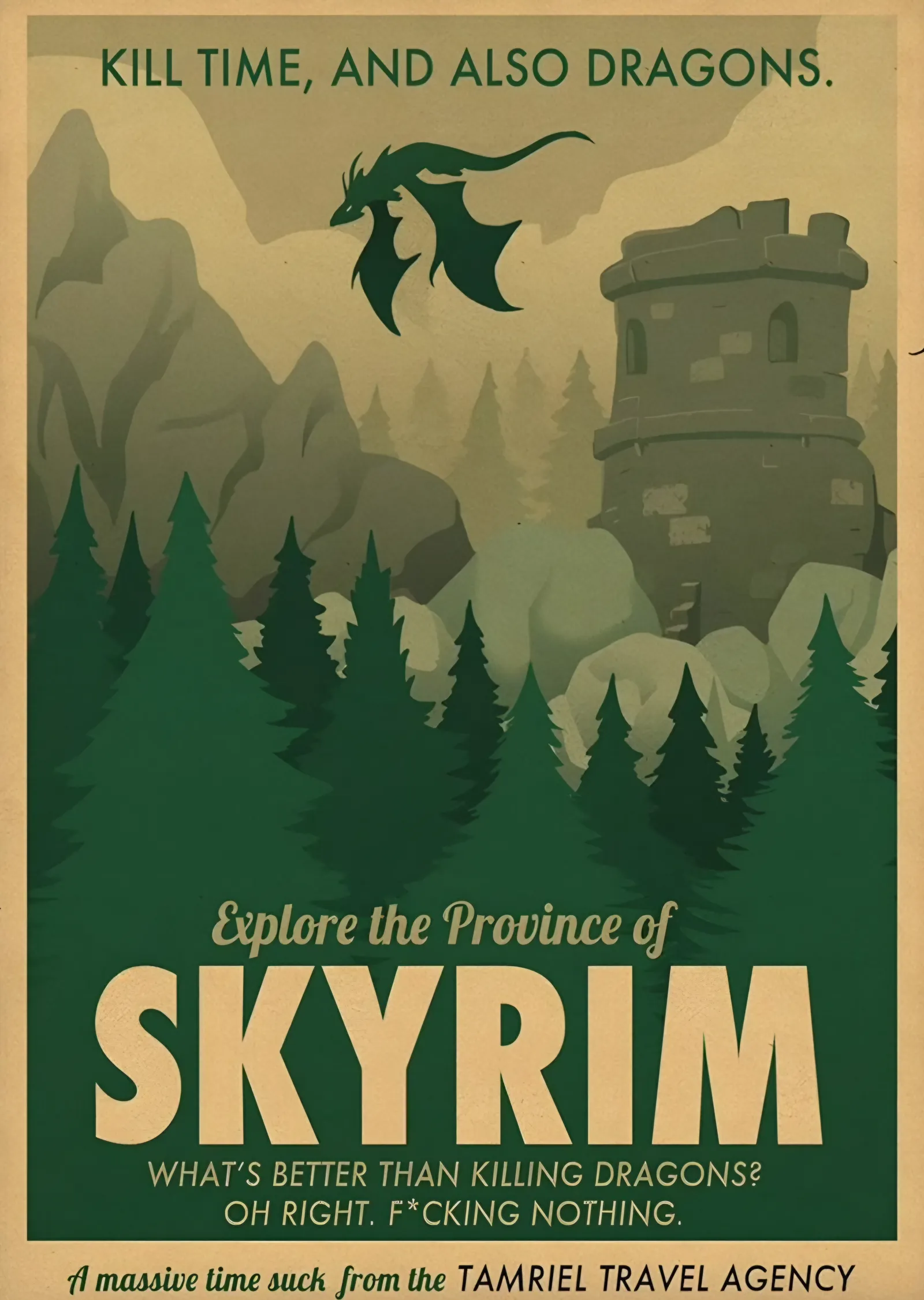 Skyrim Seyahat Acentesi Afişi metal tablo