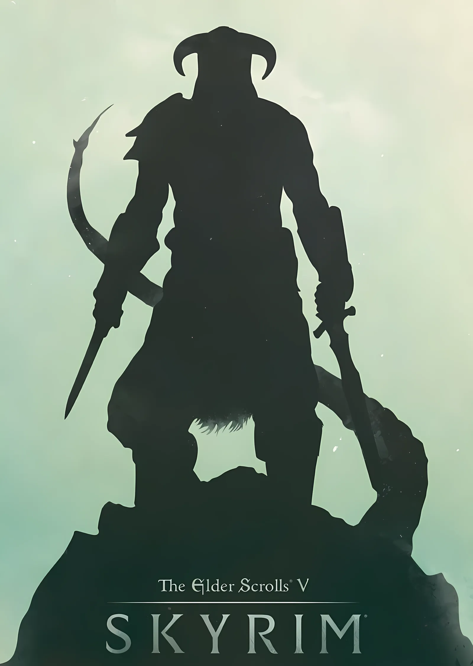 Skyrim Yeşil Zemin Siluet metal tablo