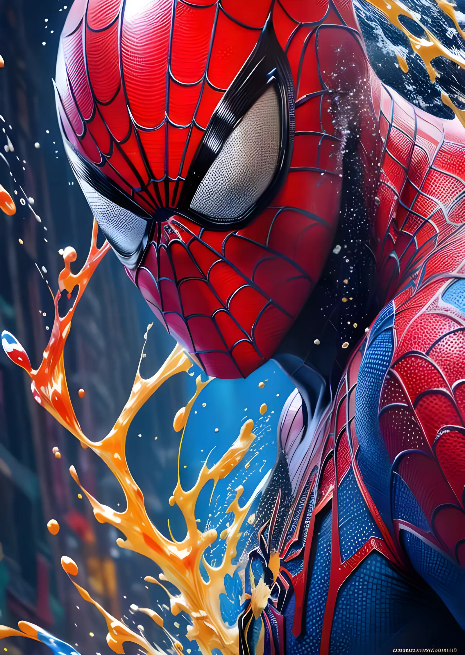 Spider-Man - Turuncu Boya Sıçramalı Yakın Plan metal tablo
