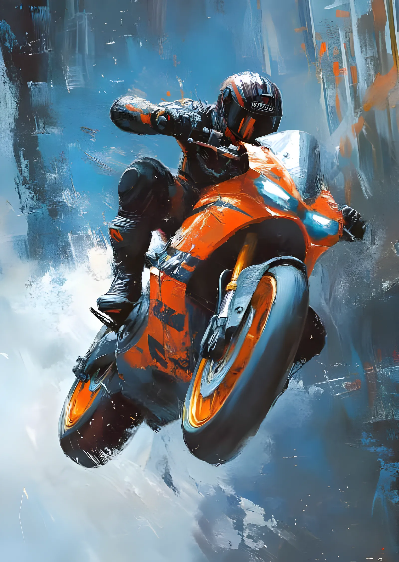 Akira Esintili Sportbike - Yağlı Boya Wheelie metal tablo
