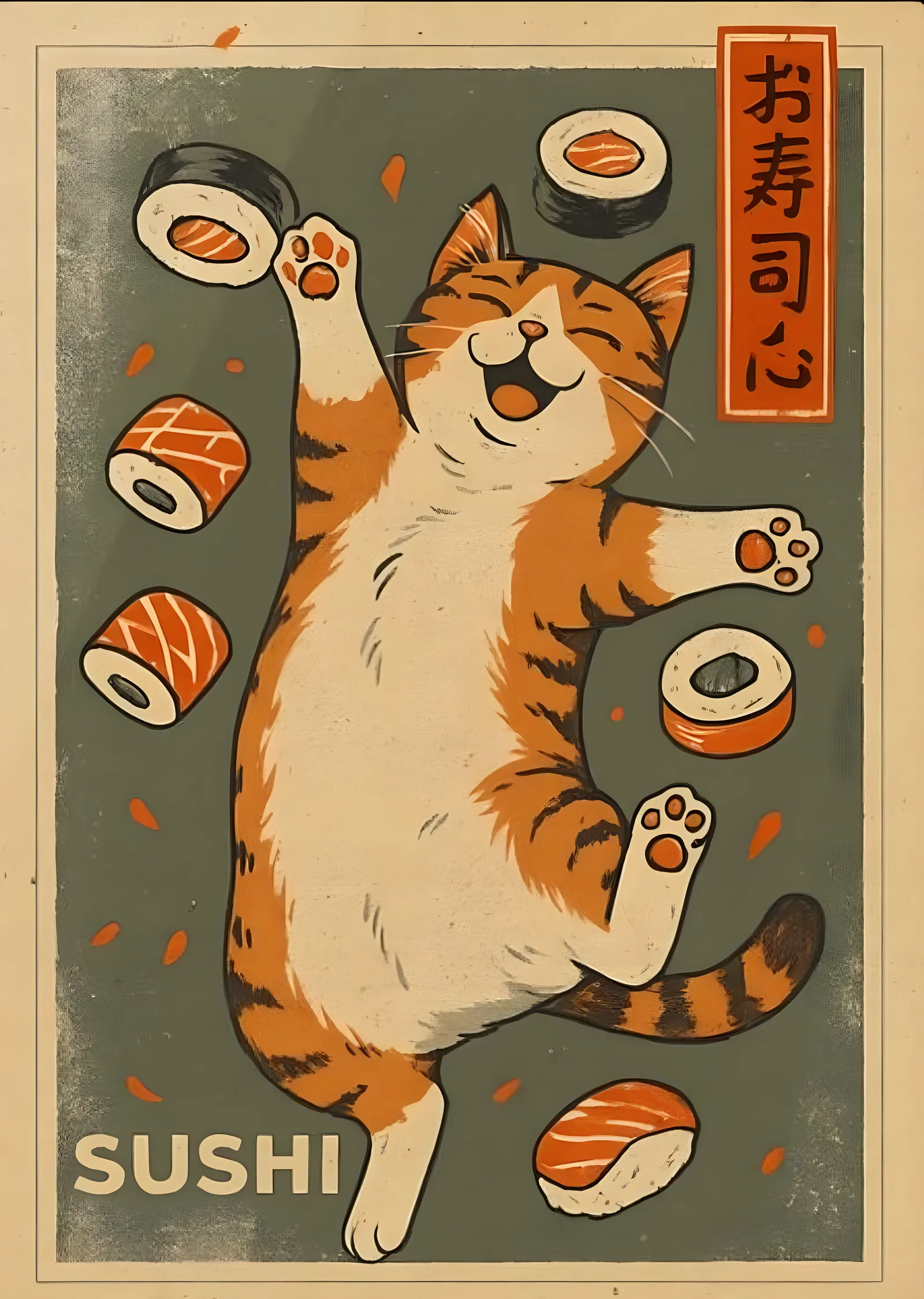 Sushi Kedisi metal tablo
