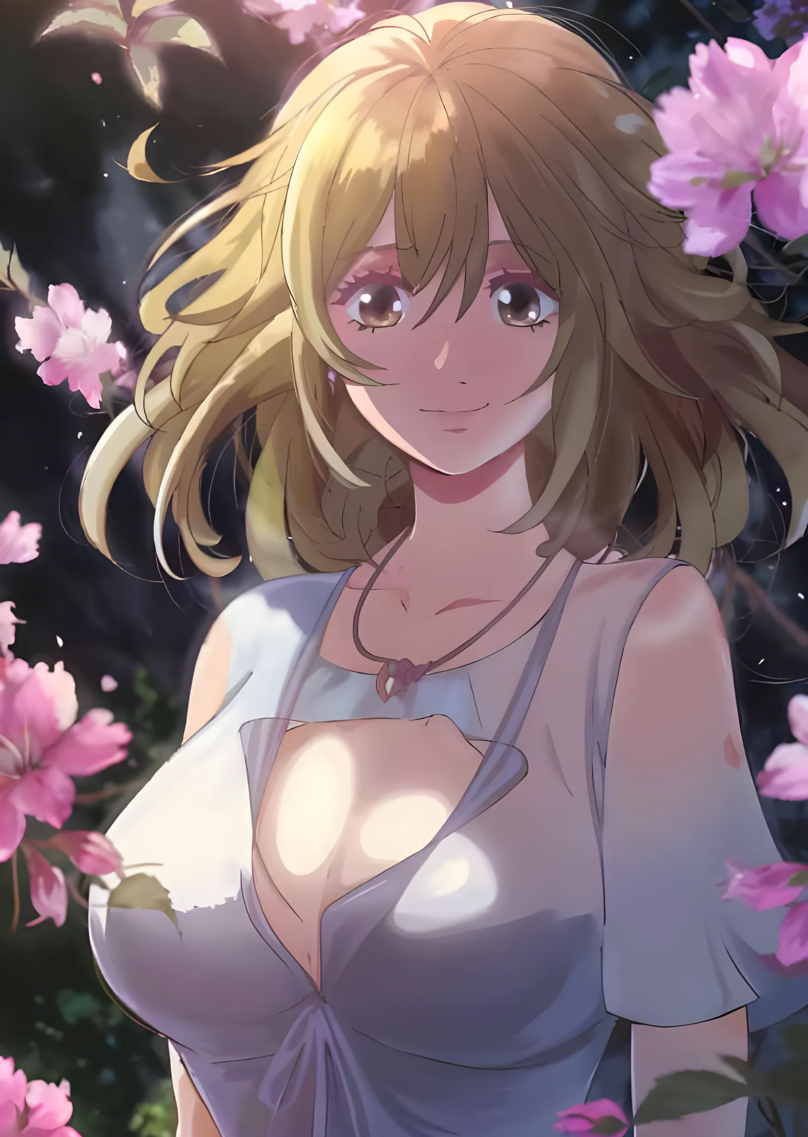 Sakura Dalları Arasında Gülümseyen Anime Kızı metal tablo