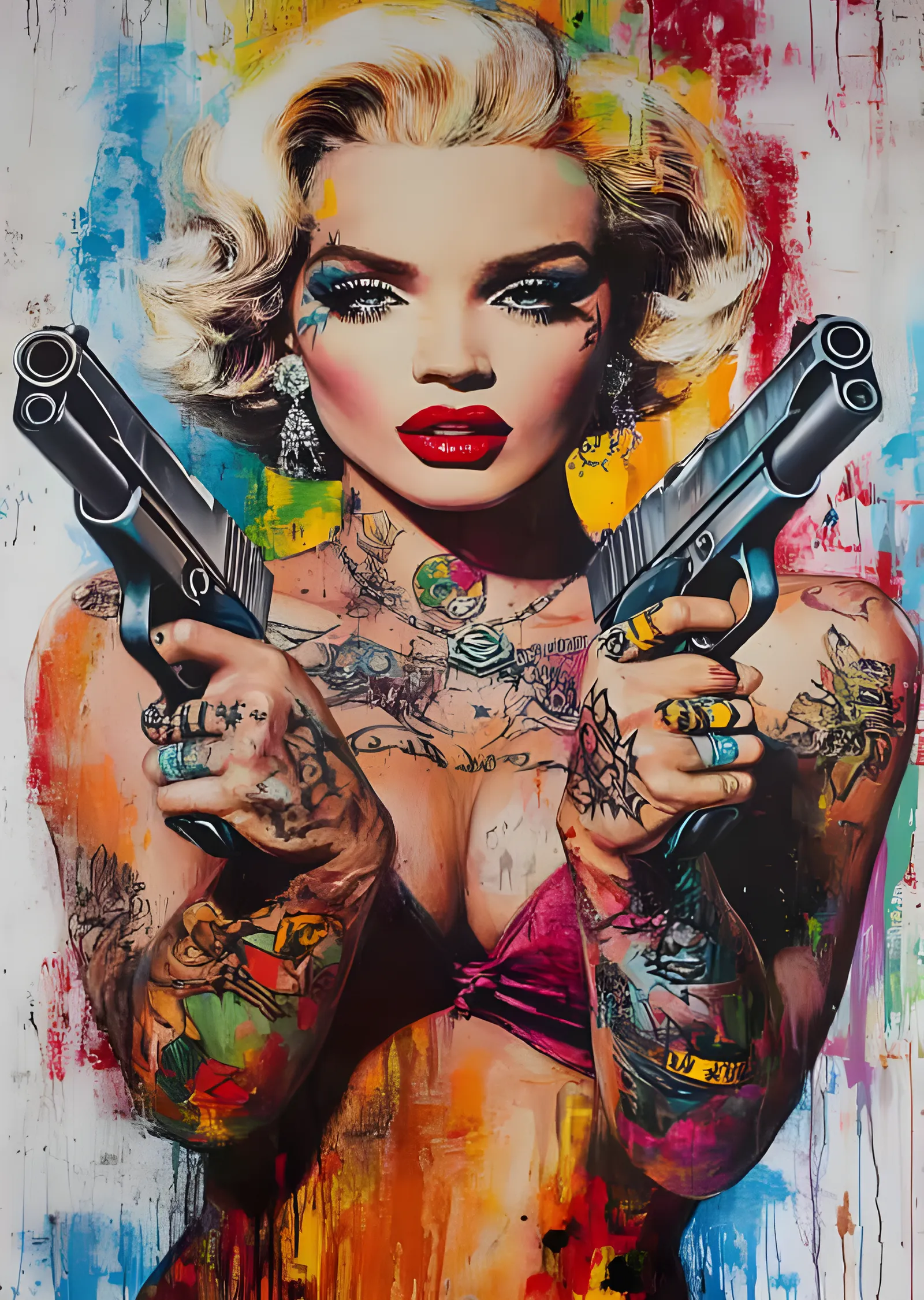 Marilyn Monroe - Tabancalı Pop Art Yorumu metal tablo