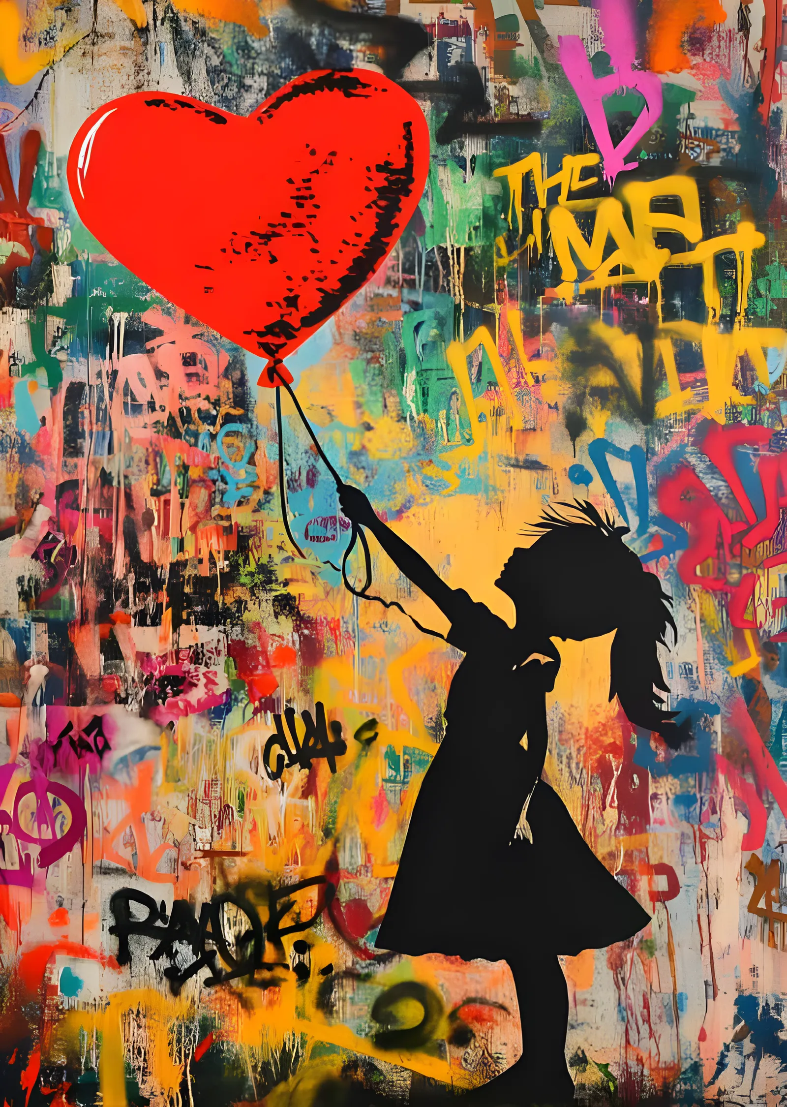 Kırmızı Balonlu Kız - Grafiti Duvar Yorumu metal tablo