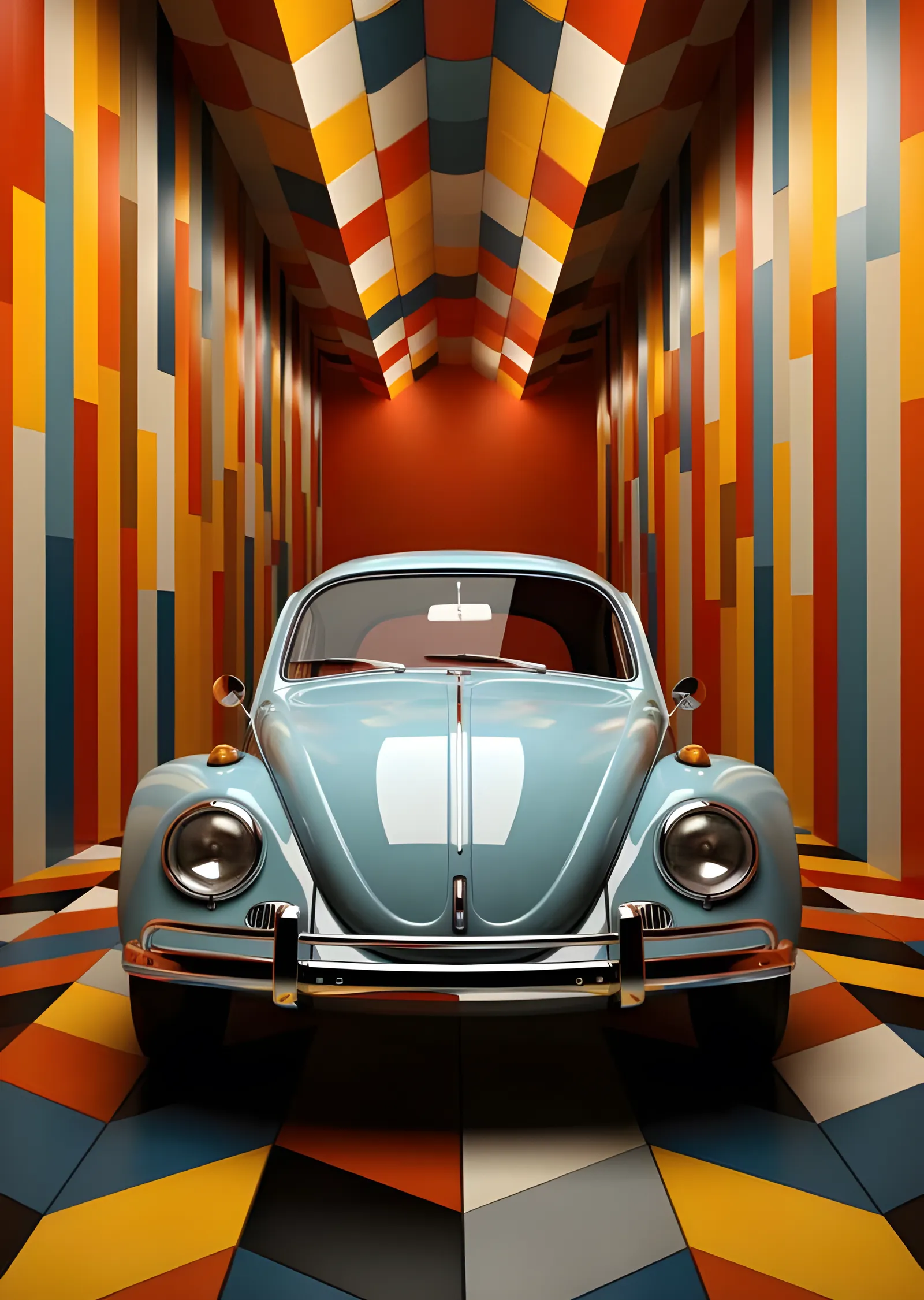 VW Beetle - Retro Renk Bloklu Oda metal tablo