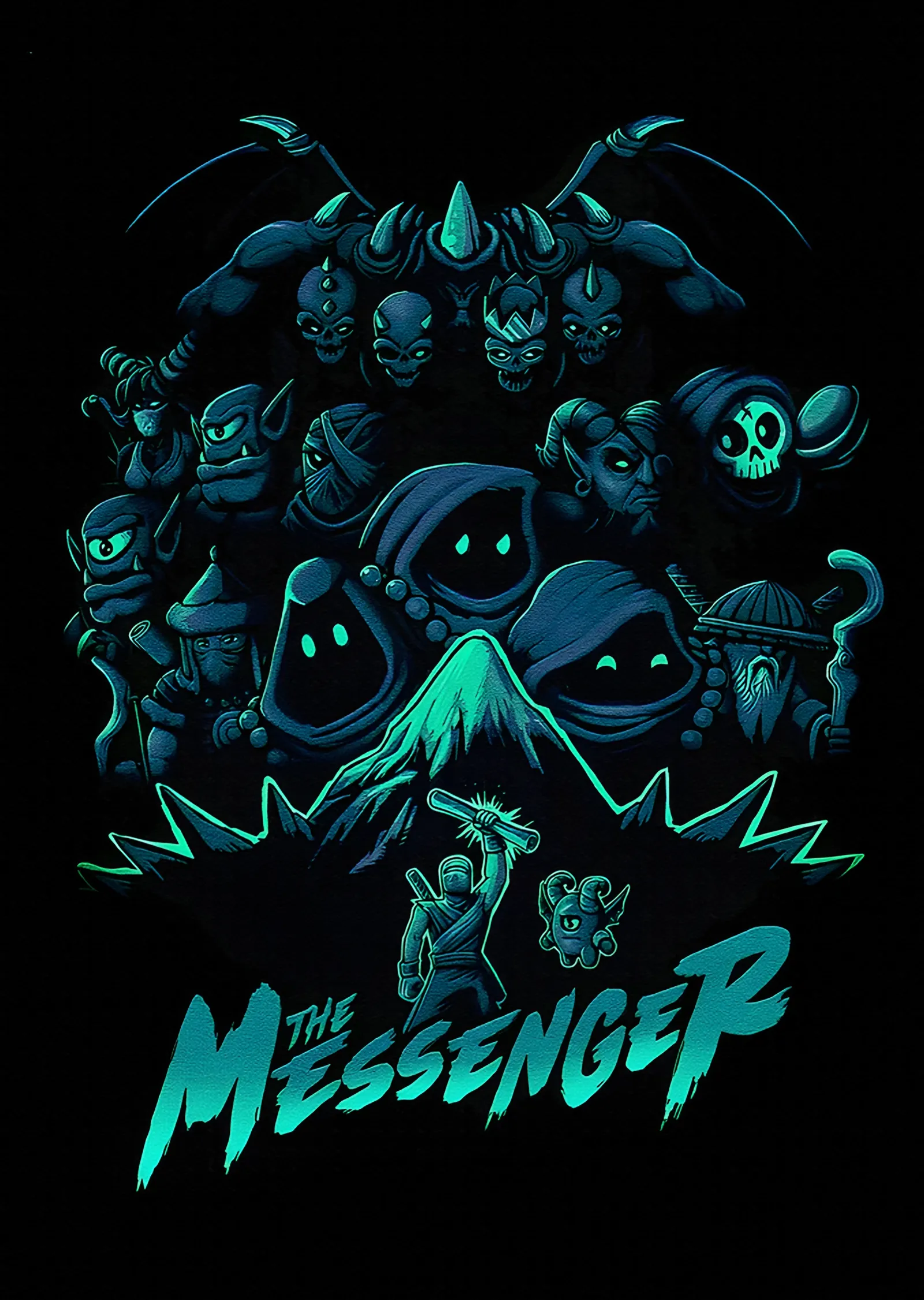 The Messenger: Turkuaz Zeminde Ninja ve Yaratıklar metal tablo