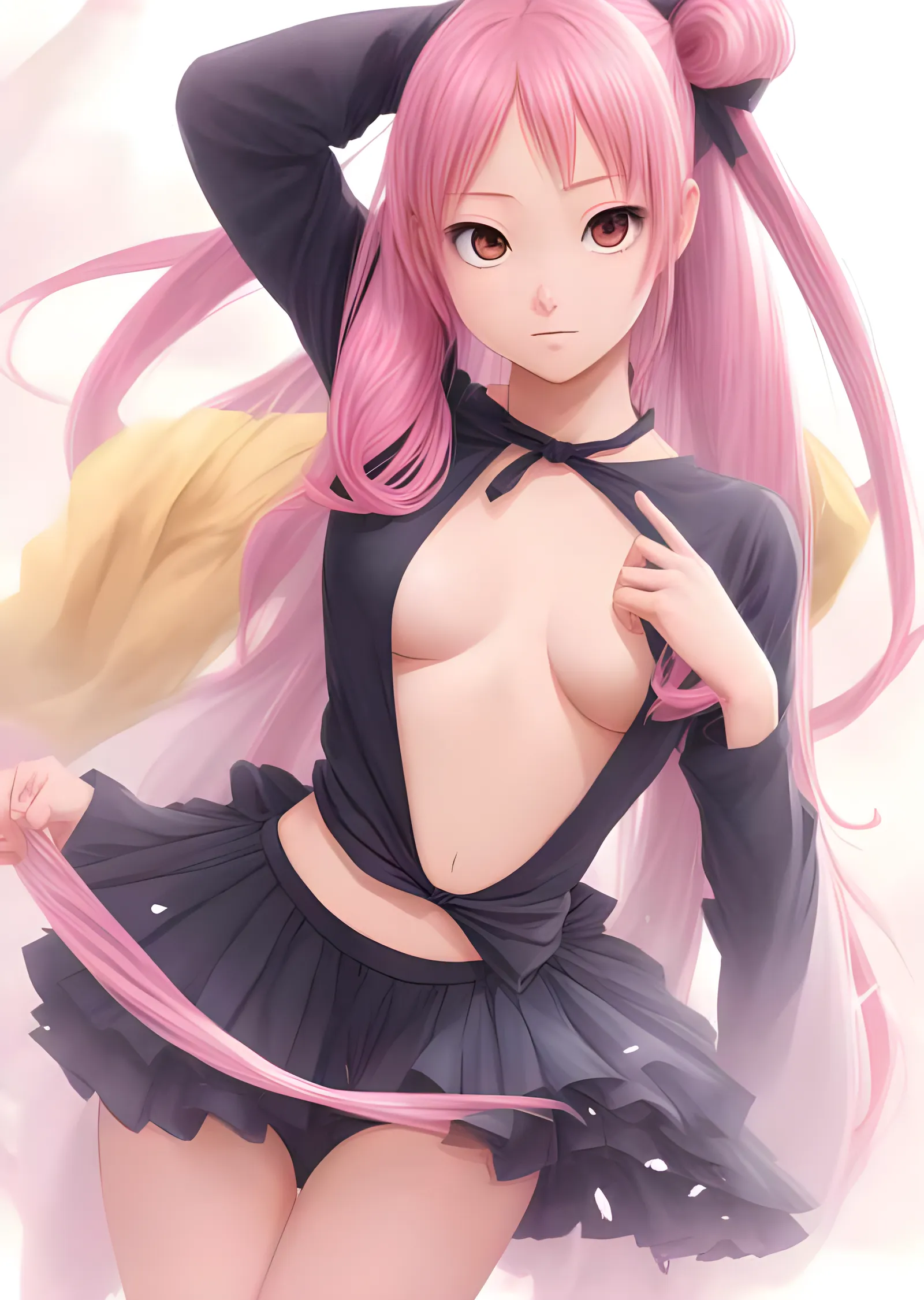 İkiz Kuyruklu Pembe Saç - Anime İllüstrasyon metal tablo