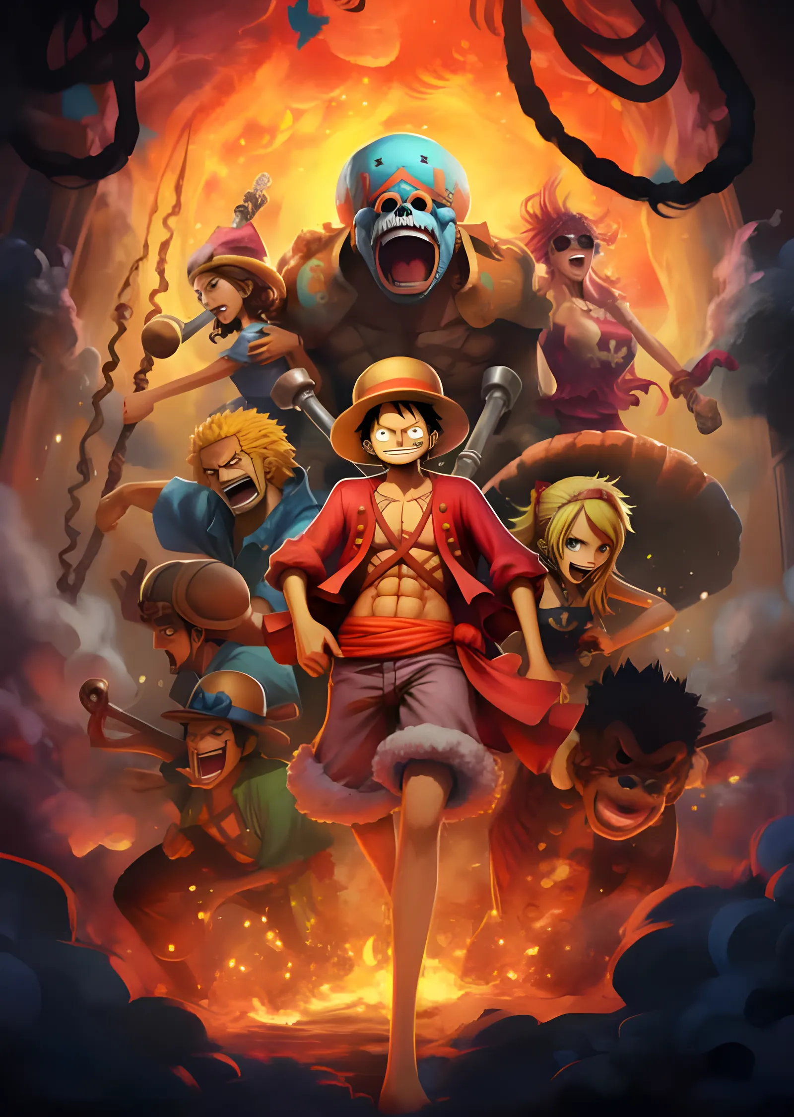 One Piece - Alevler İçinde Mürettebat metal tablo