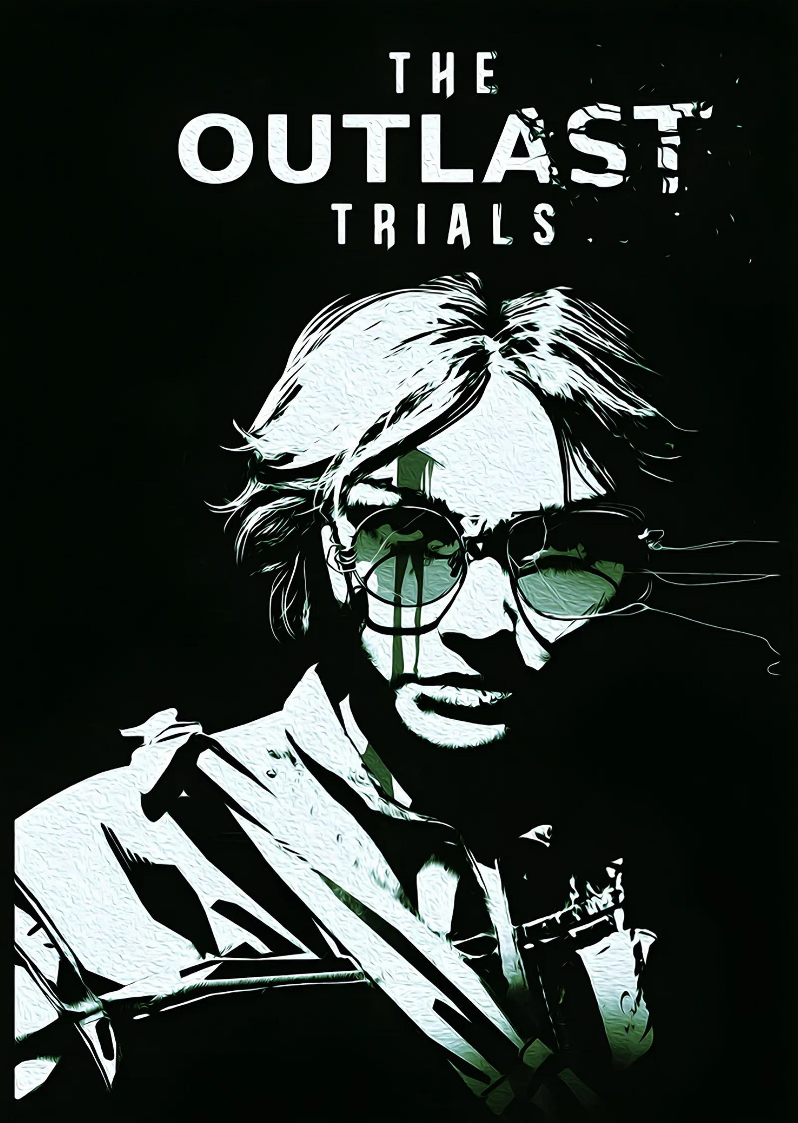 The Outlast Trials: Beyaz Konturlu Gözlüklü Adam metal tablo