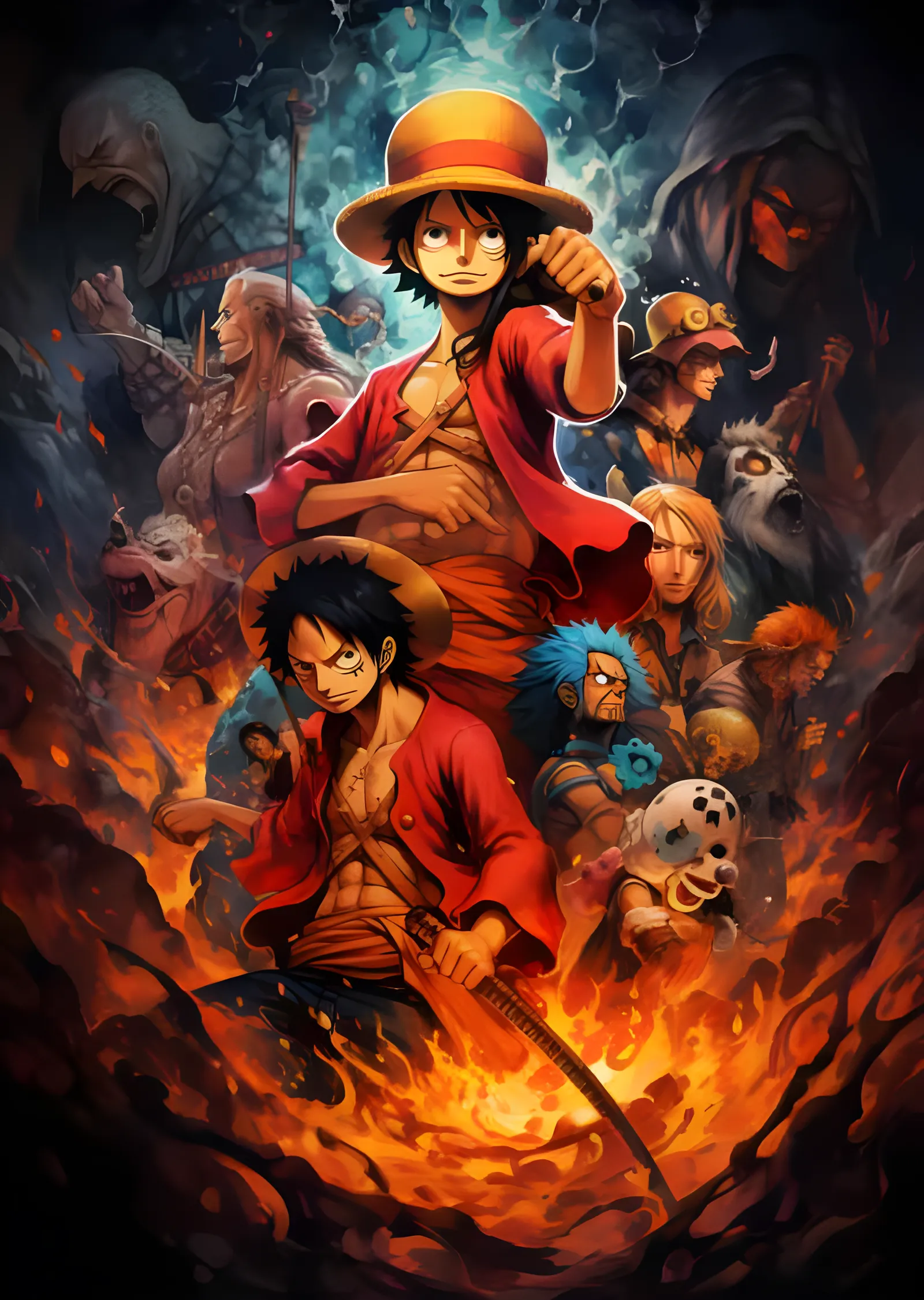 One Piece - Alevler İçinde Mürettebat Panosu metal tablo