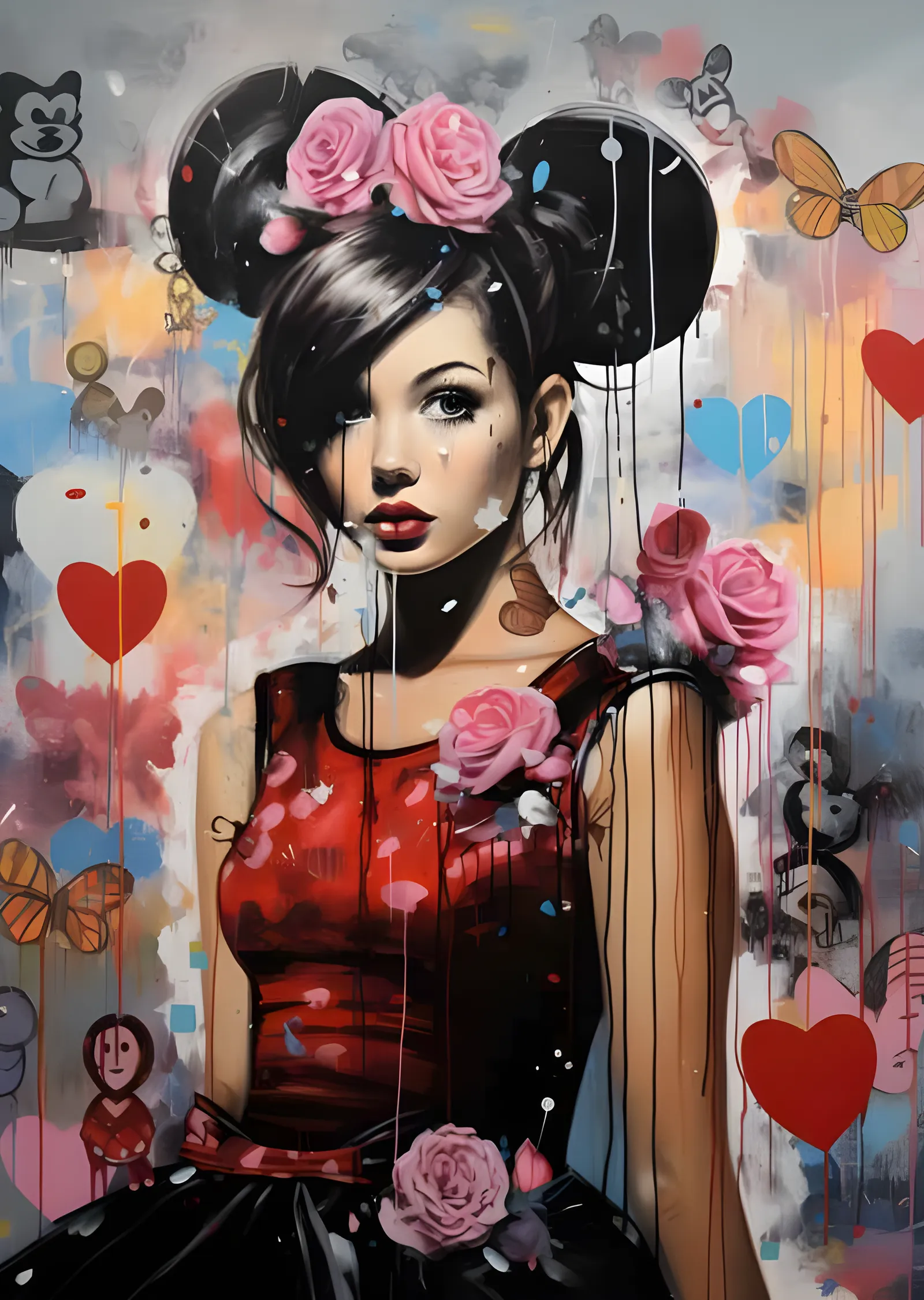 Tiffany Henry - Güllü Grafiti Kızı metal tablo