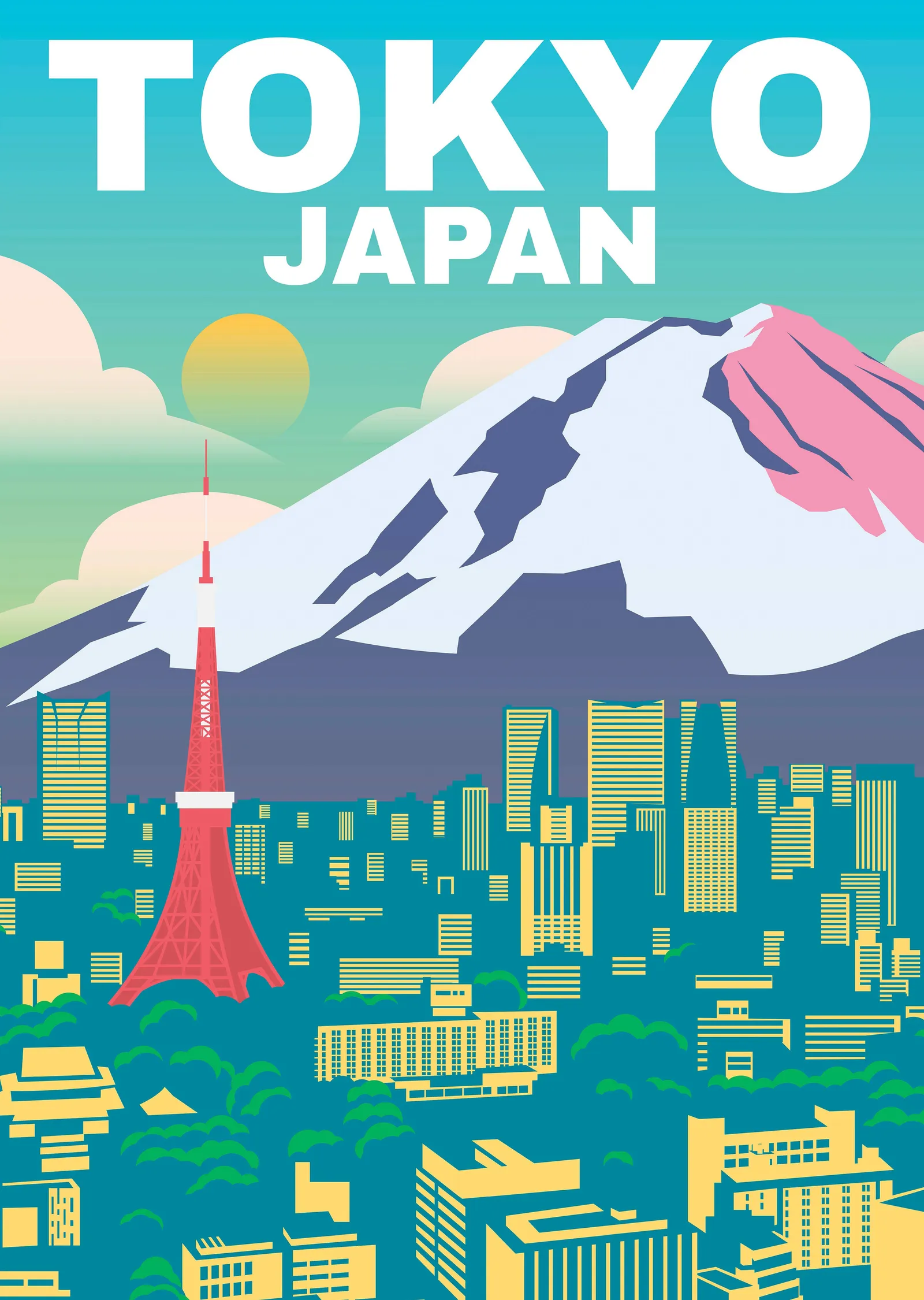 Tokyo Kulesi ve Fuji - Seyahat Afişi metal tablo