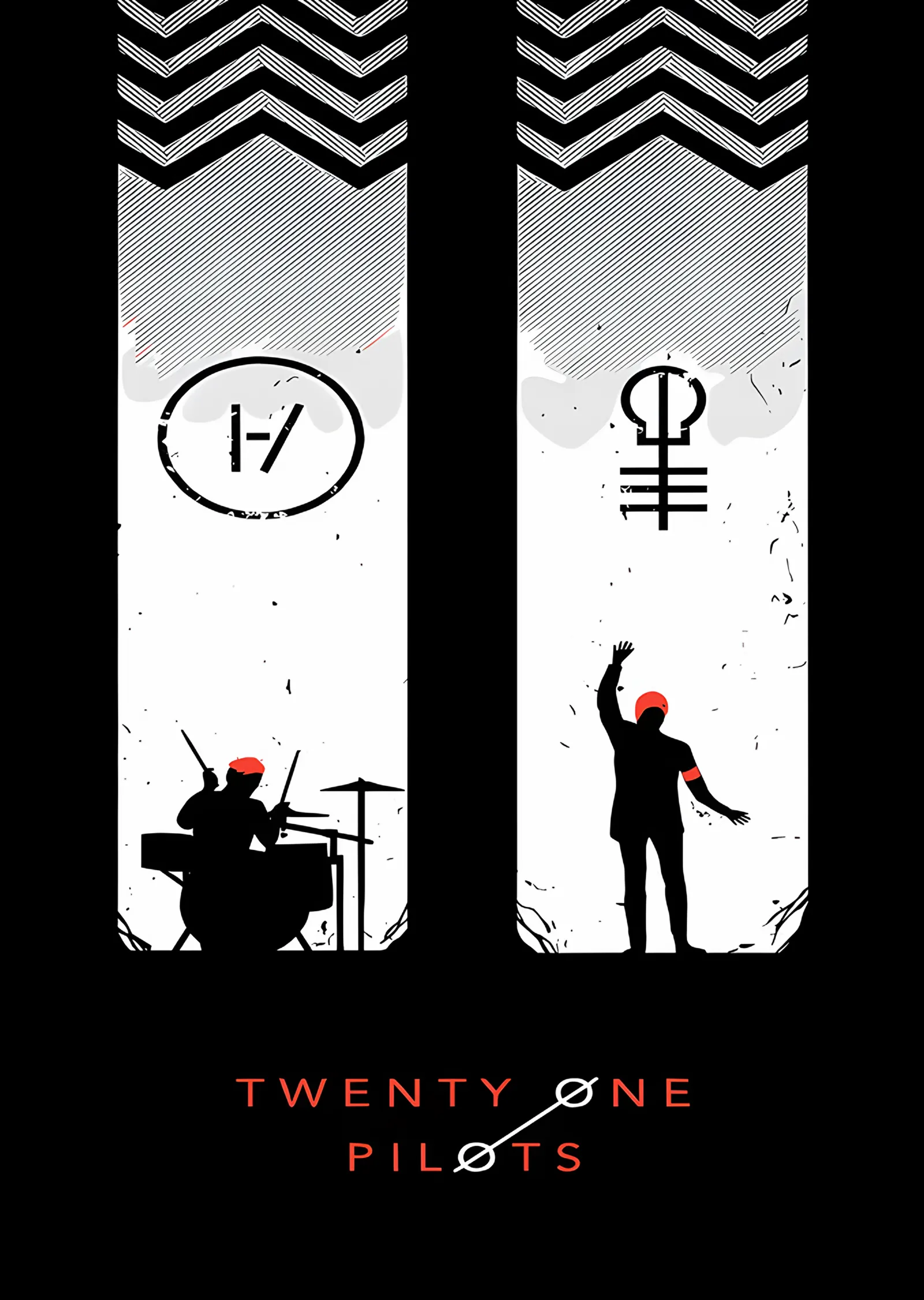 Twenty One Pilots: Siyah Beyaz İkili Silüet metal tablo