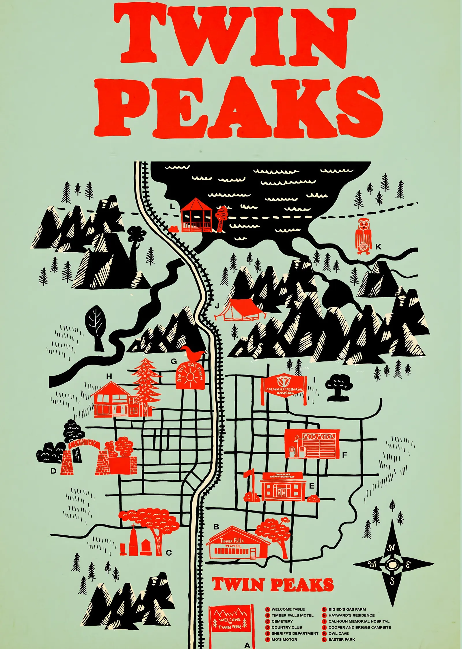 Twin Peaks - Yeşil Kasaba Haritası metal tablo