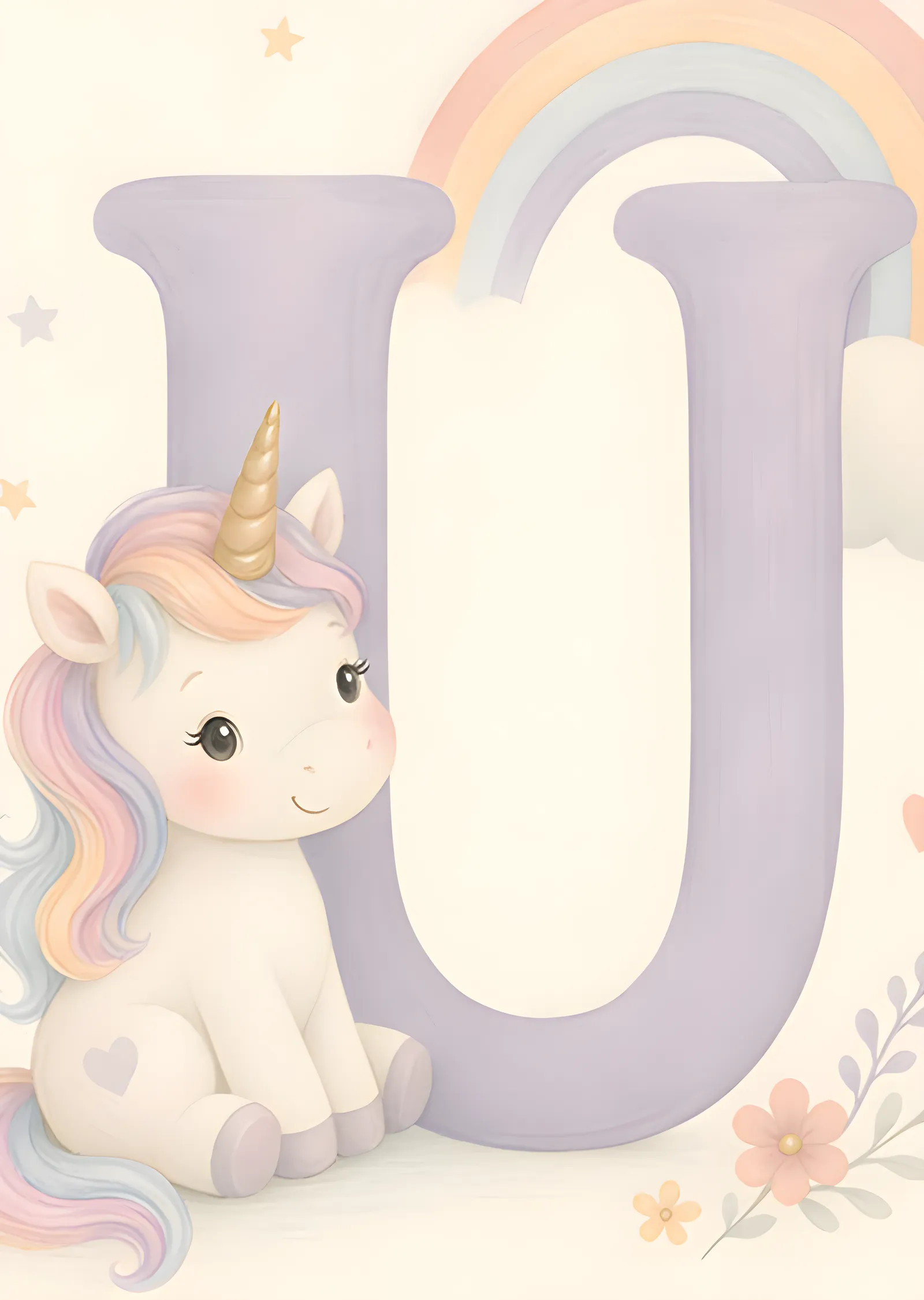 U Harfi ve Unicorn metal tablo