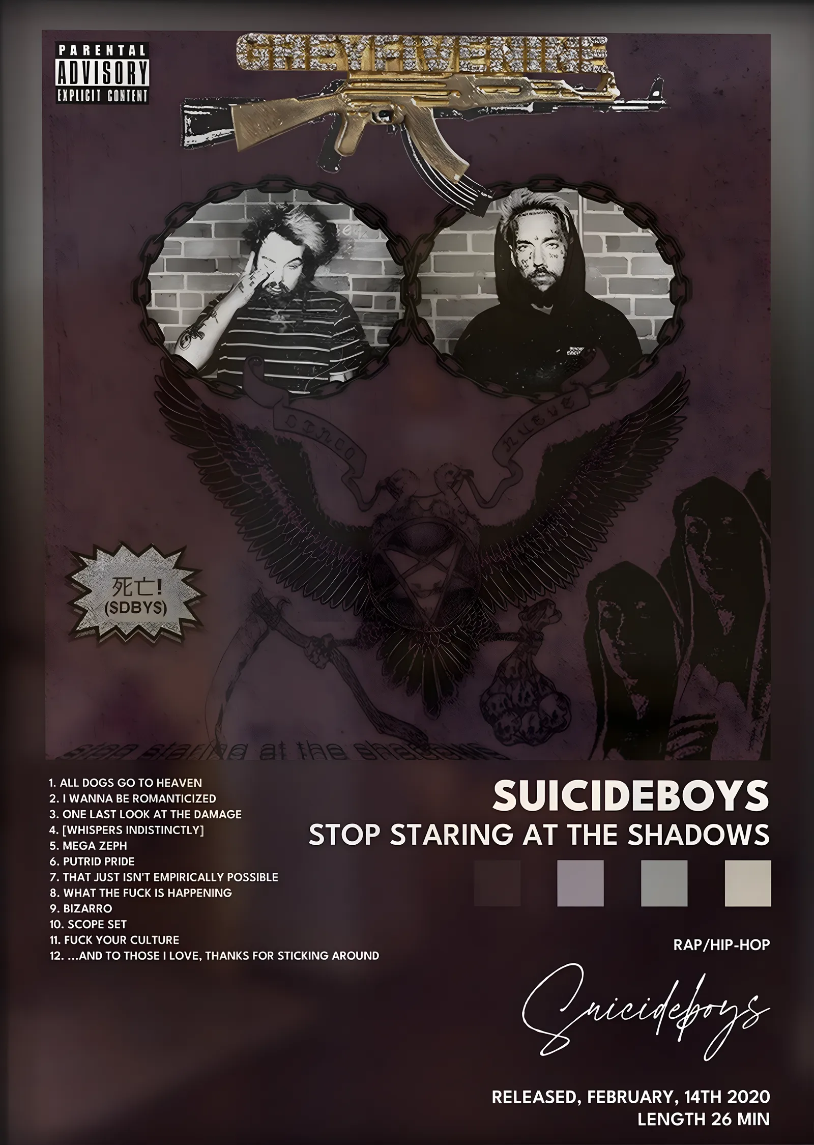 $uicideboy$: Stop Staring at the Shadows metal tablo