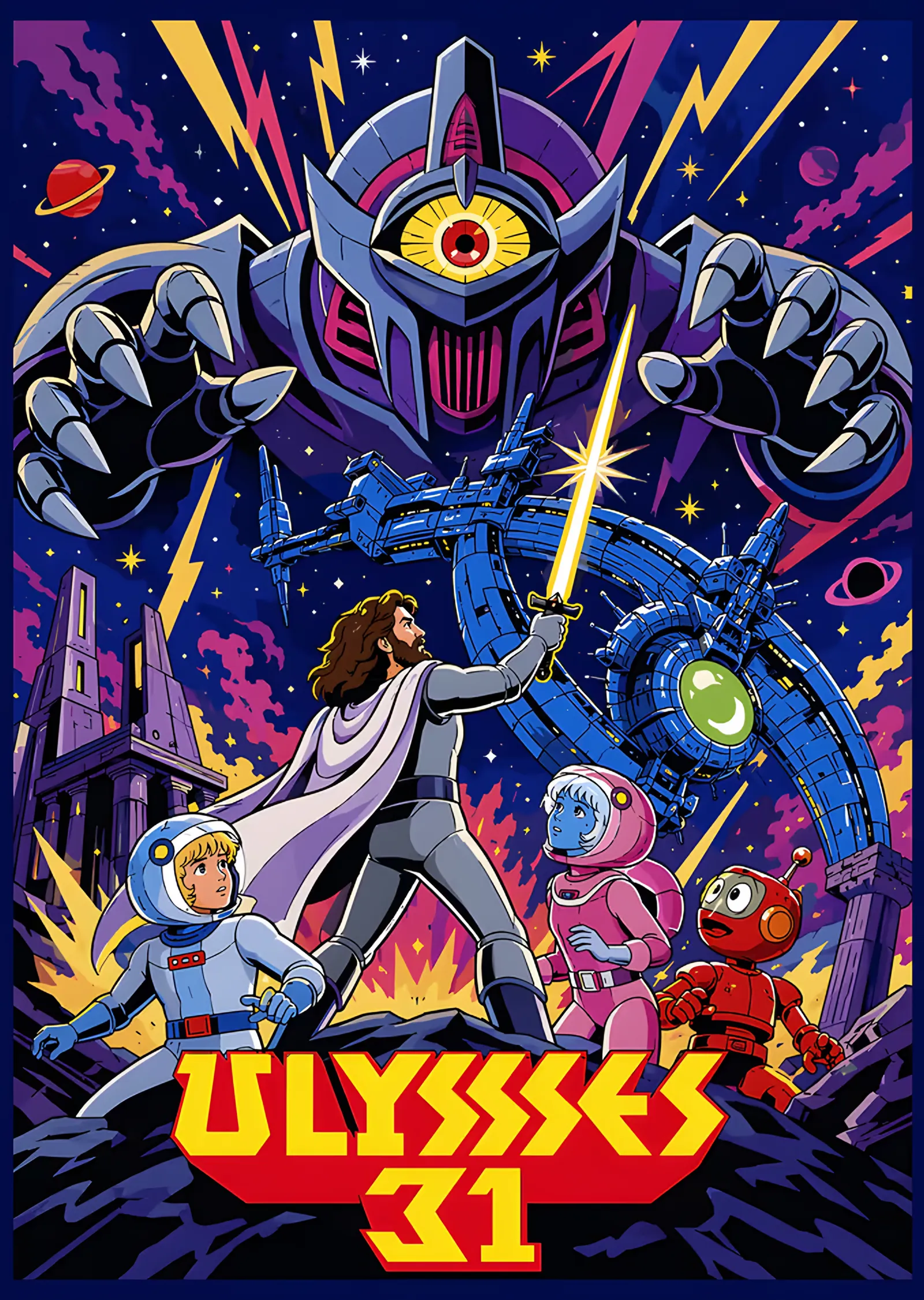 Ulysses 31: Uzayda Dev Robotla Karşılaşma metal tablo
