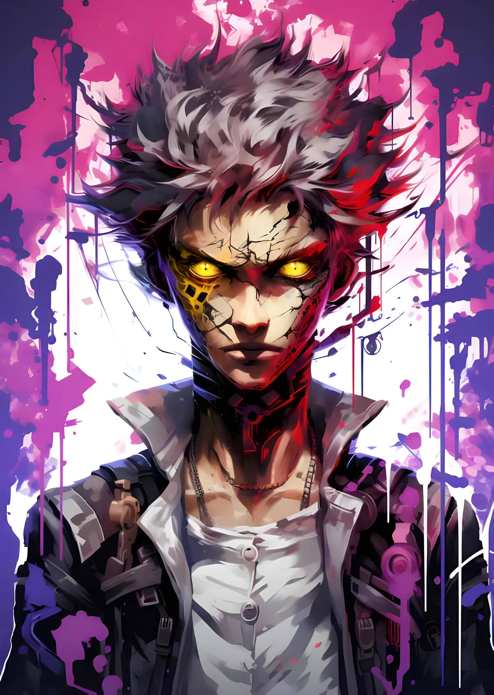 Altın Gözlü Anime Kahramanı - Mor Sıçrama metal tablo