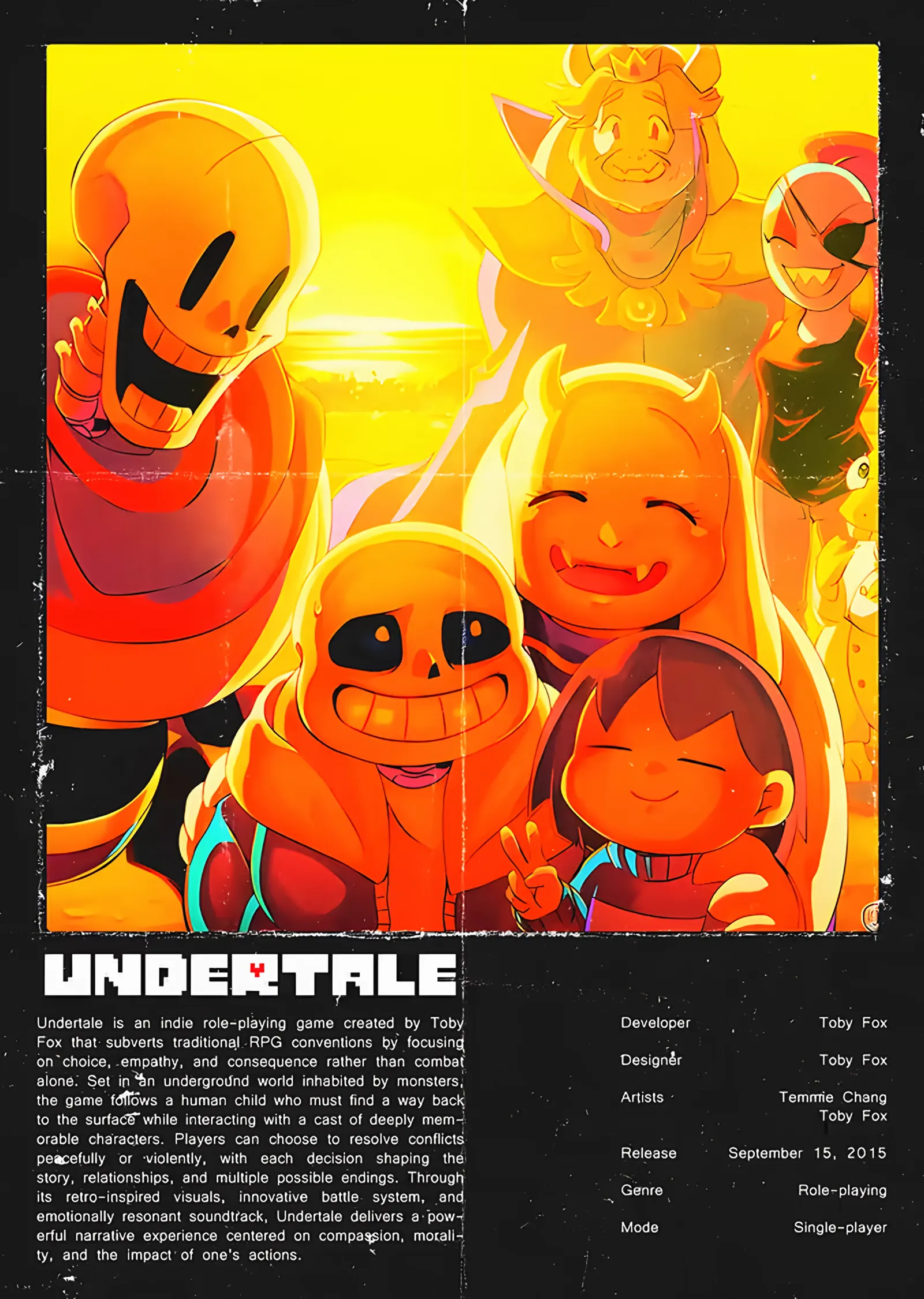 Undertale: Sarı Işıkta Karakter Ailesi metal tablo