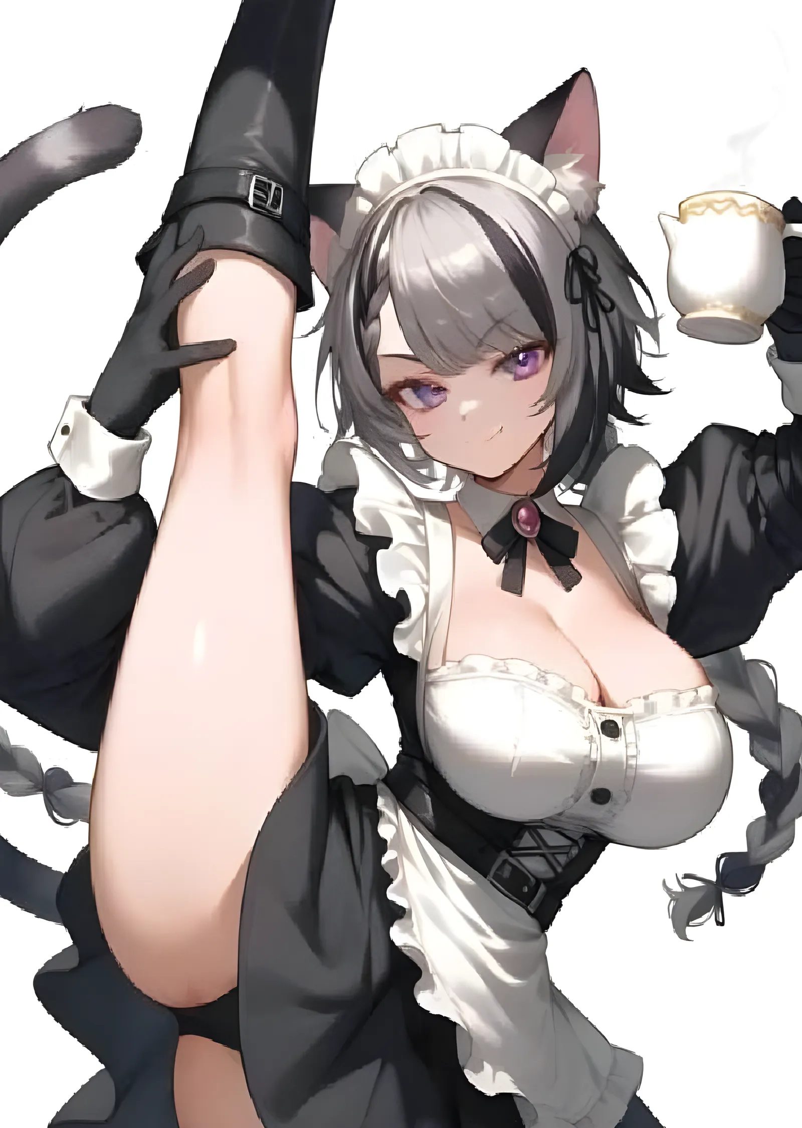 Kedi Kulaklı Hizmetçi - Çay Fincanlı Anime Kız metal tablo