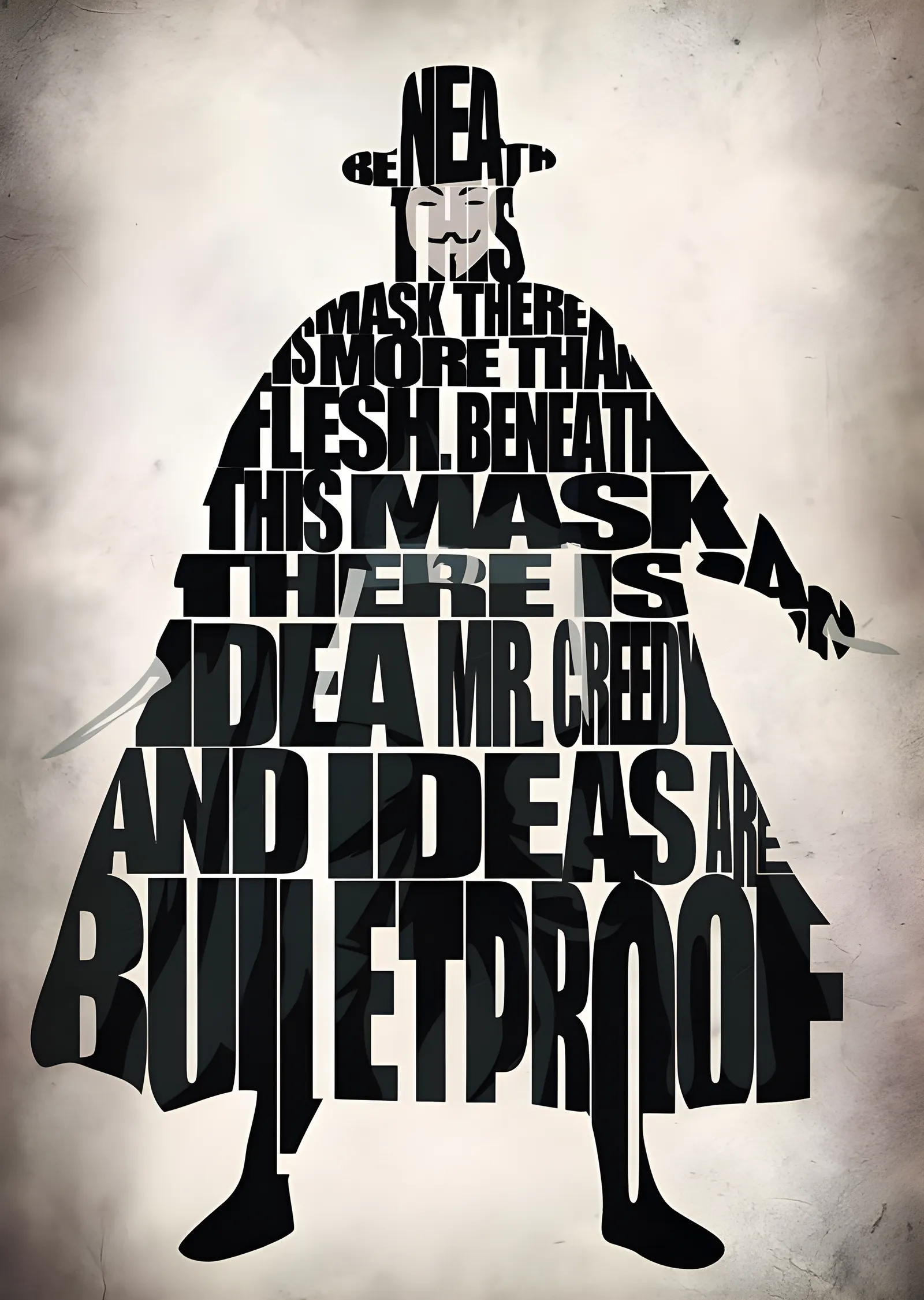 V for Vendetta - Tipografi Portre metal tablo