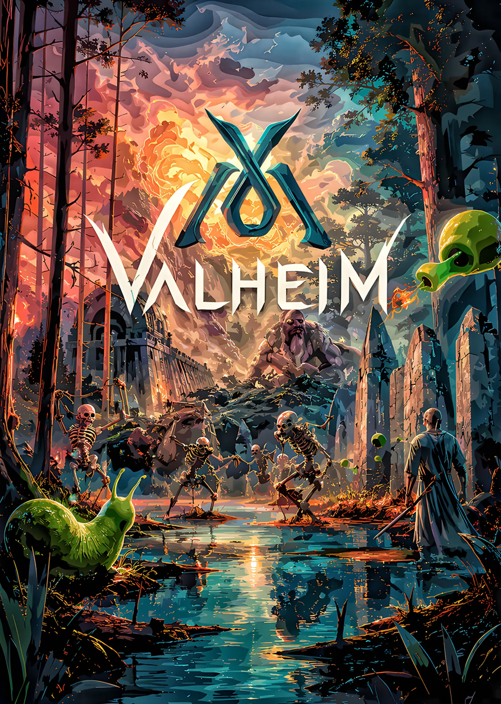 Valheim: Bataklıkta İskelet Savaşı metal tablo