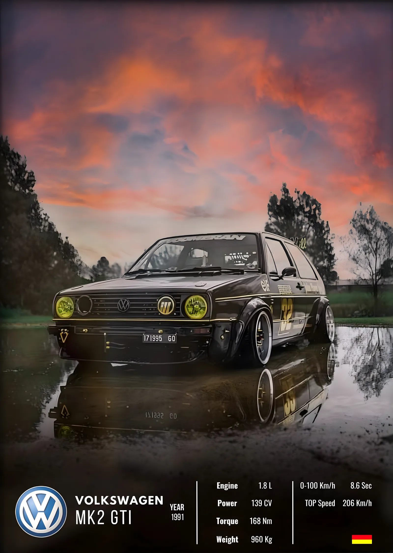 Volkswagen Golf MK2 GTI metal tablo