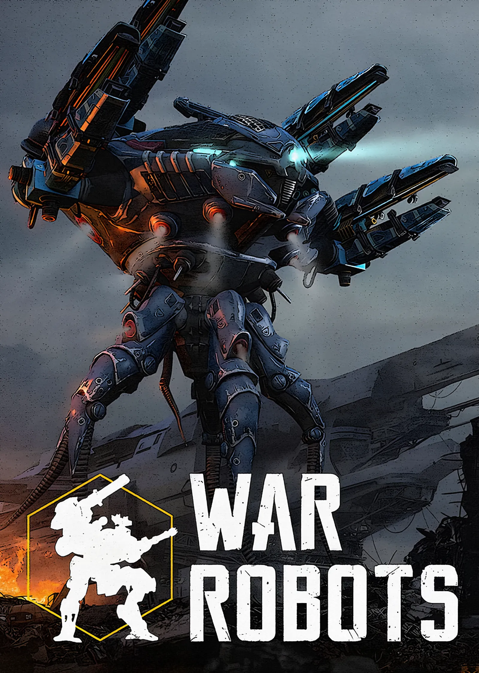 War Robots: Harabede Mavi Işıklı Mech metal tablo
