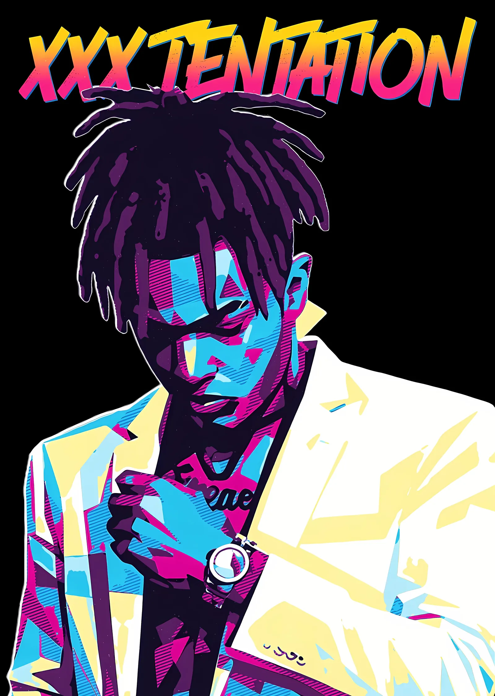 XXXTENTACION - Parlak Geometrik Desenli Portre metal tablo