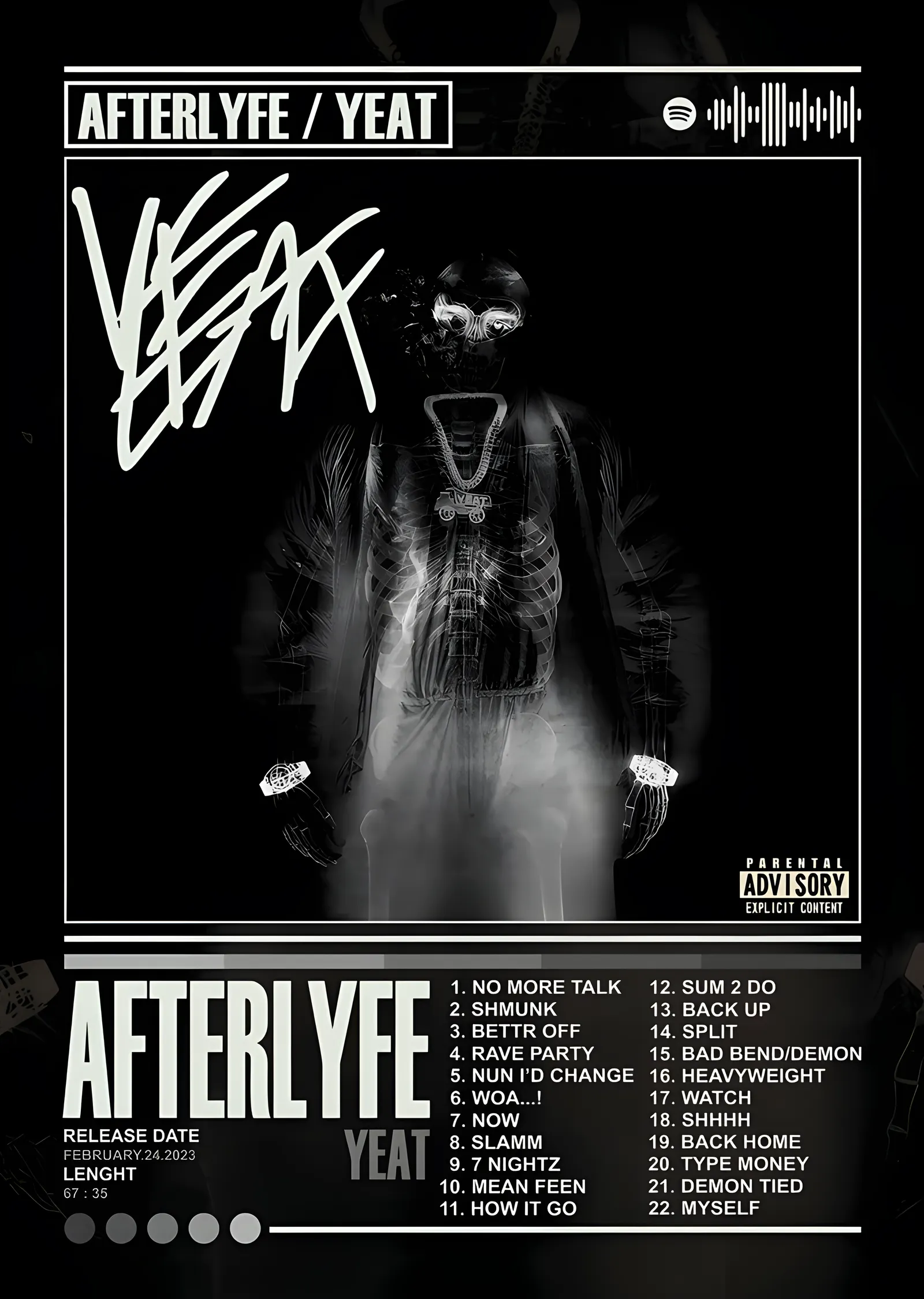 Yeat: Afterlyfe Röntgen Kapağı metal tablo