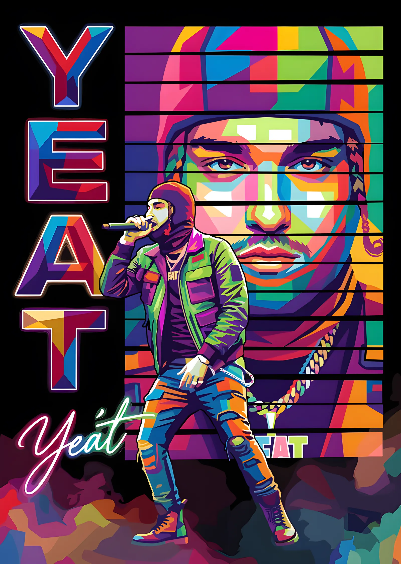 Yeat: Neon Pop Art Sahnesi metal tablo