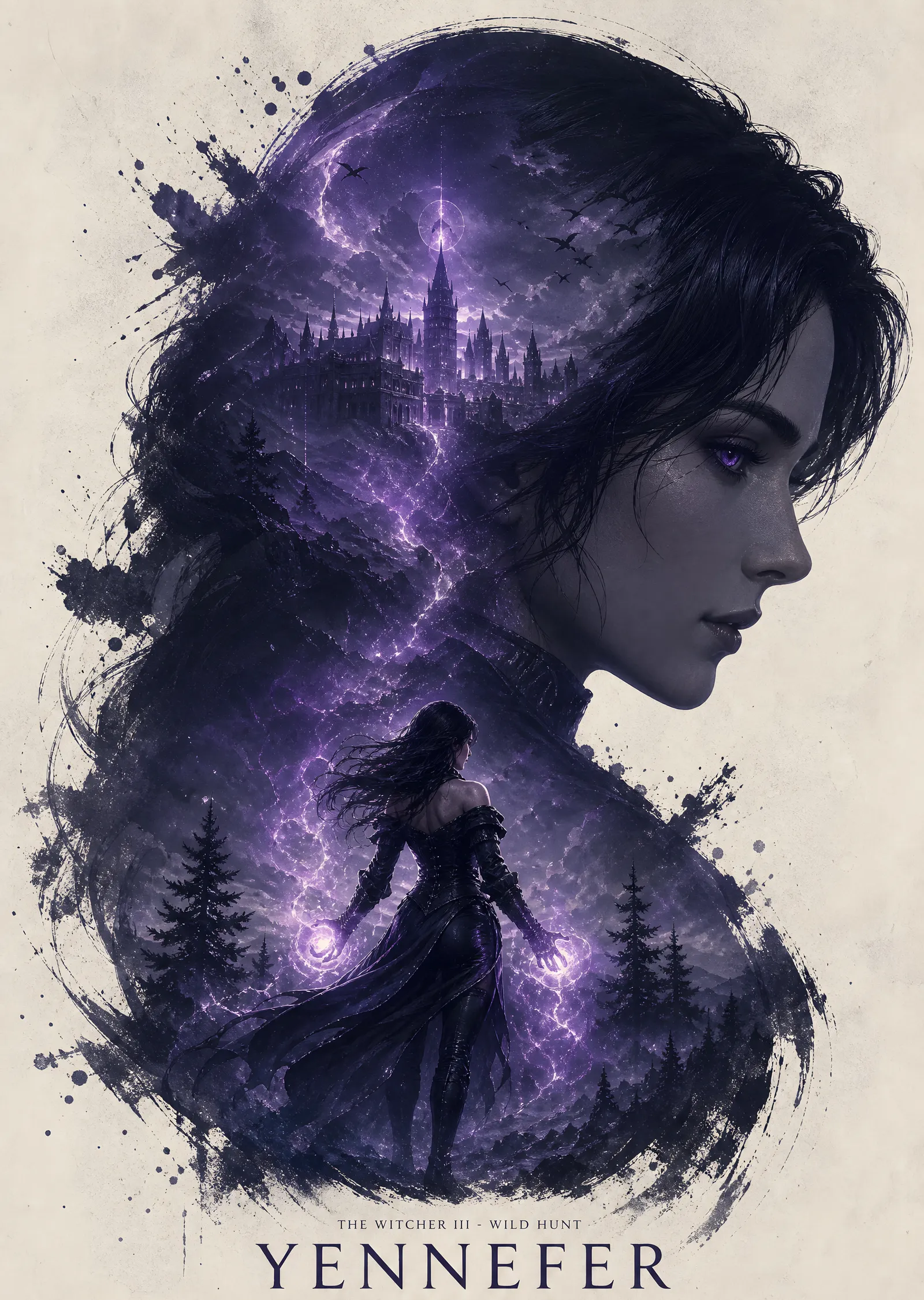 Yennefer Mor Mürekkep metal tablo