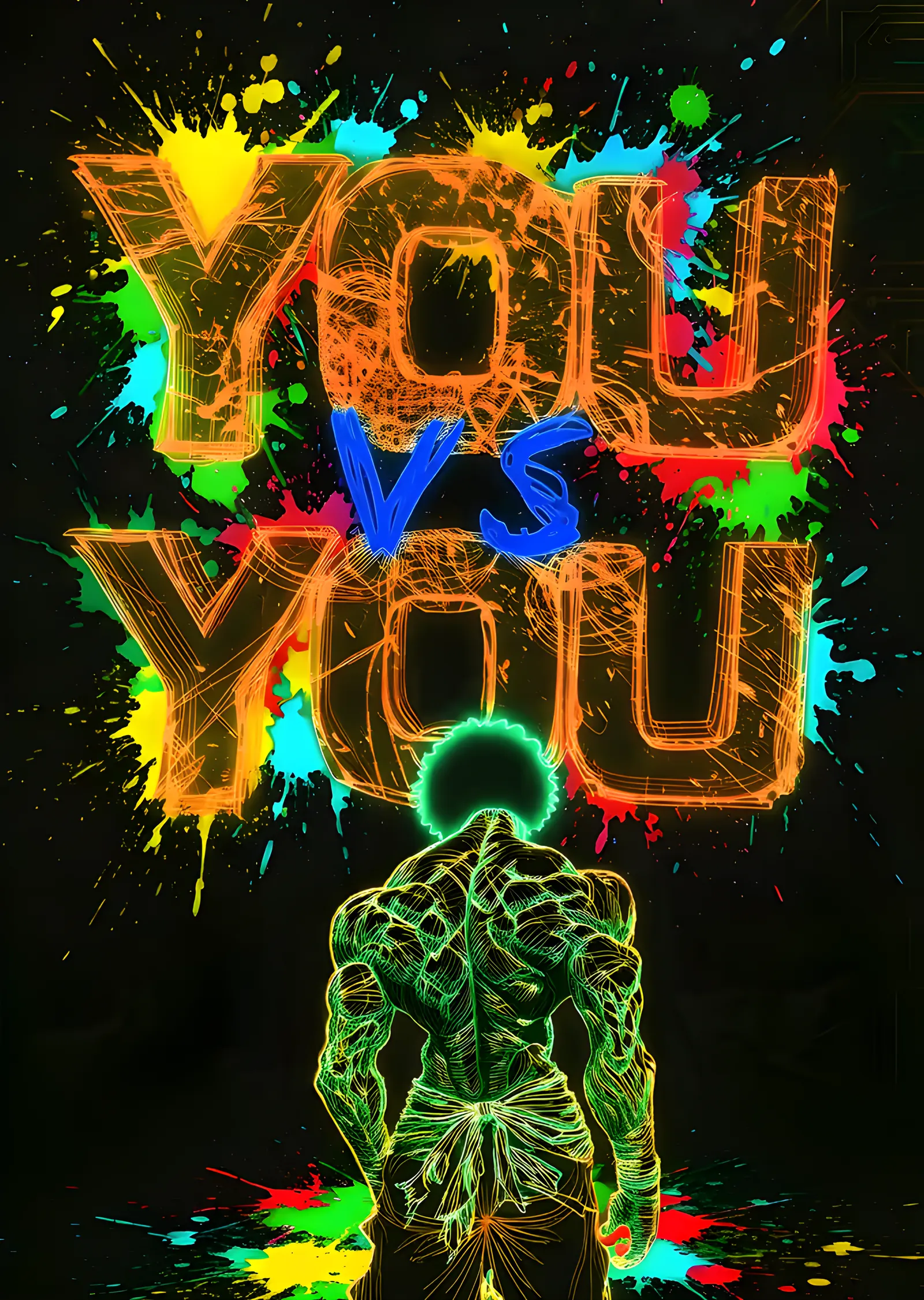 You vs You - Neon Sıçrama metal tablo