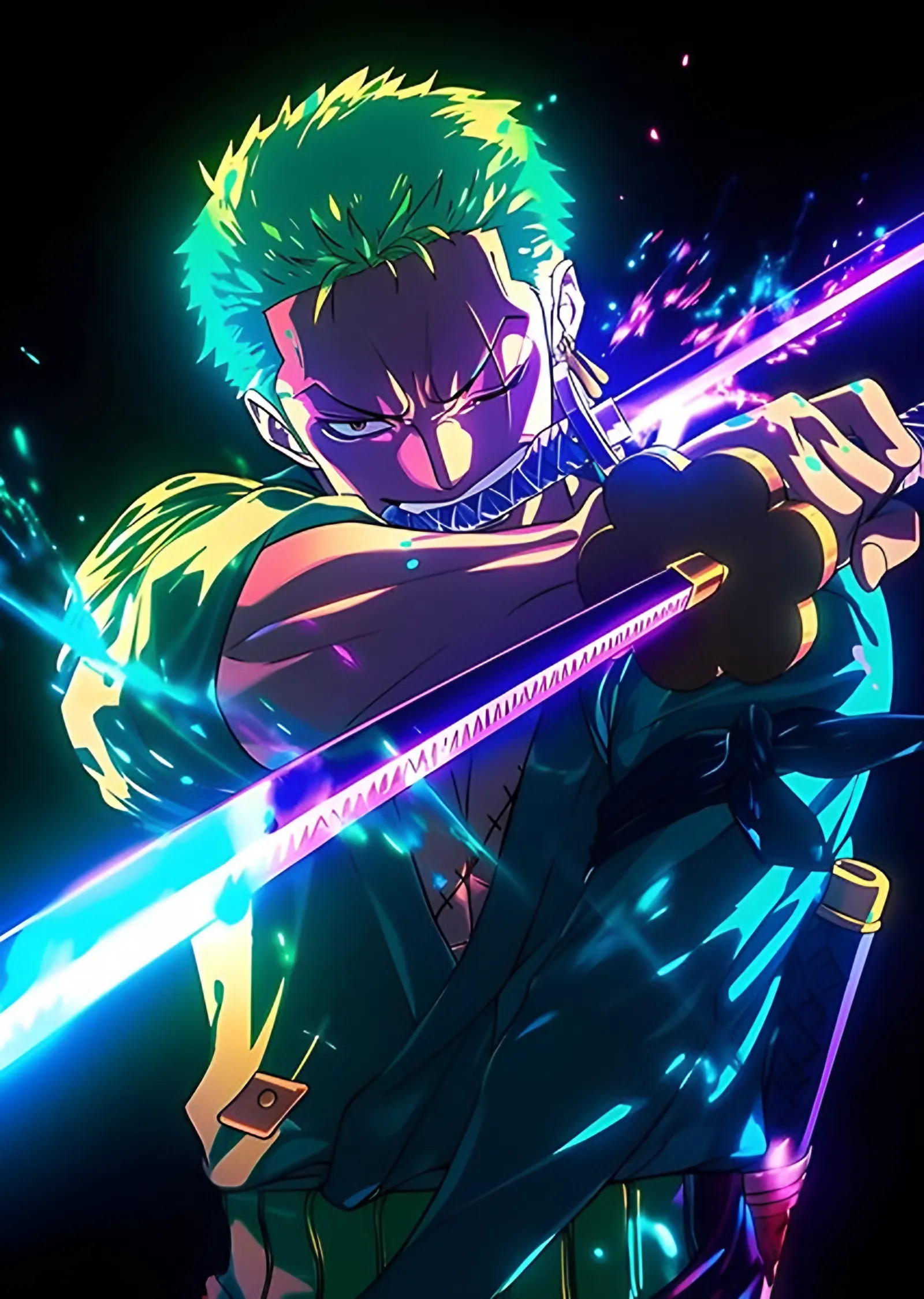 Zoro Neon Kılıç metal tablo