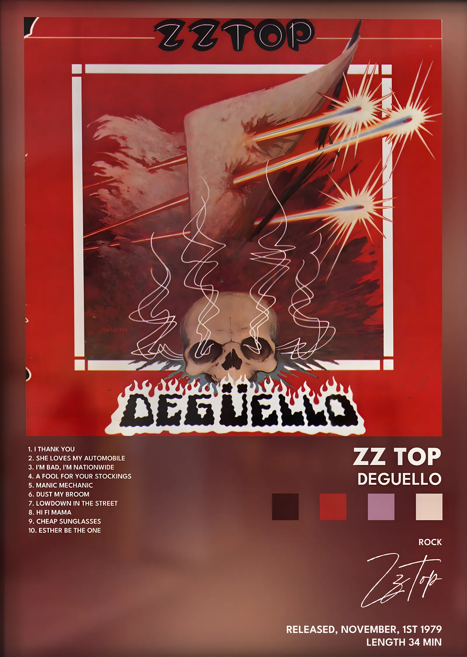 ZZ Top: Degüello metal tablo