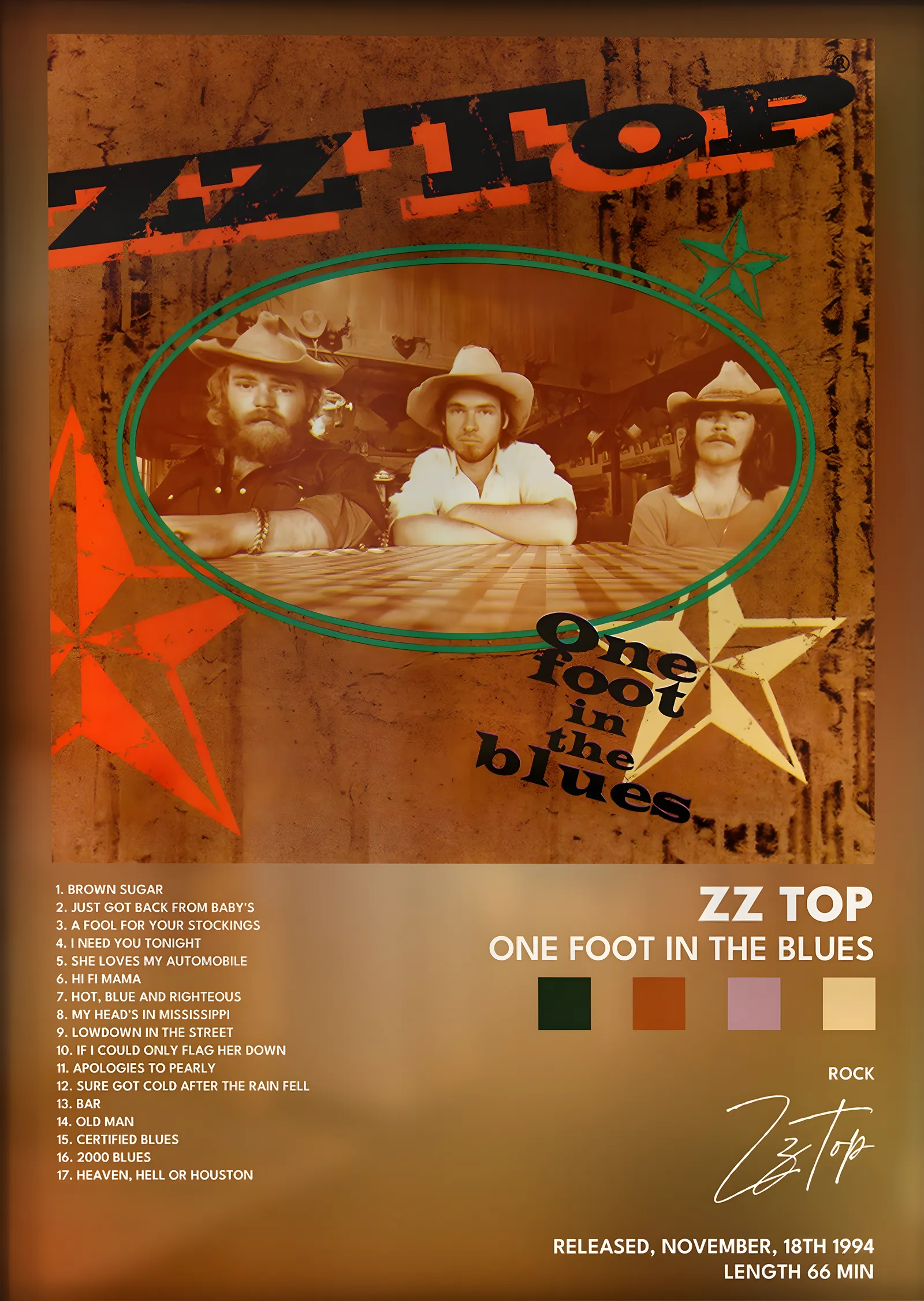 ZZ Top: One Foot in the Blues metal tablo