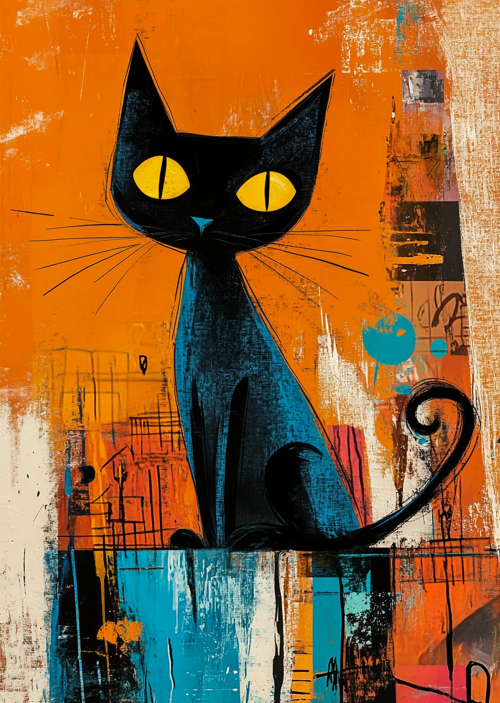 Soyut Sanat: Siyah Kedi İllüstrasyonu metal tablo