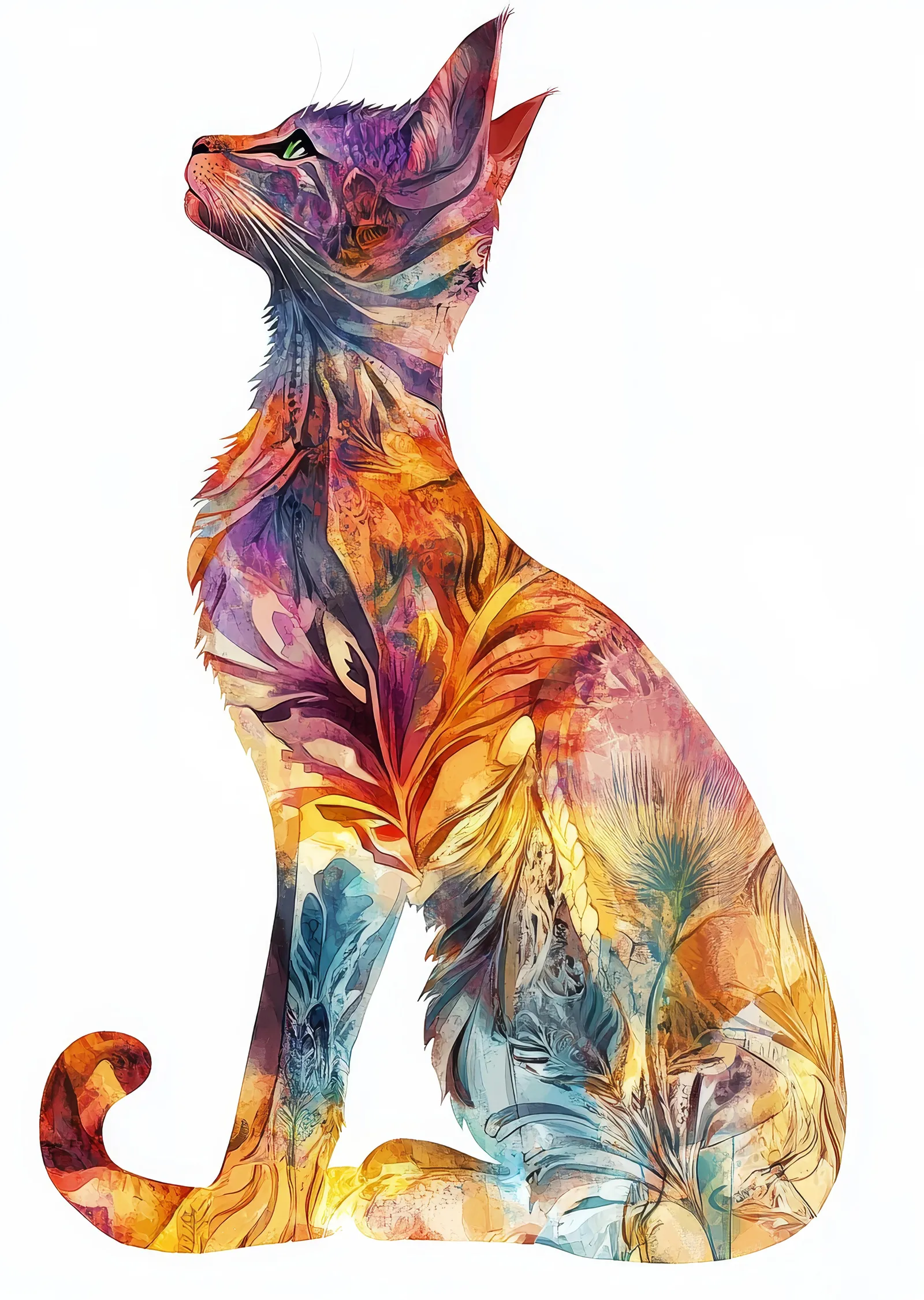Renkli Kedi Silüeti metal tablo