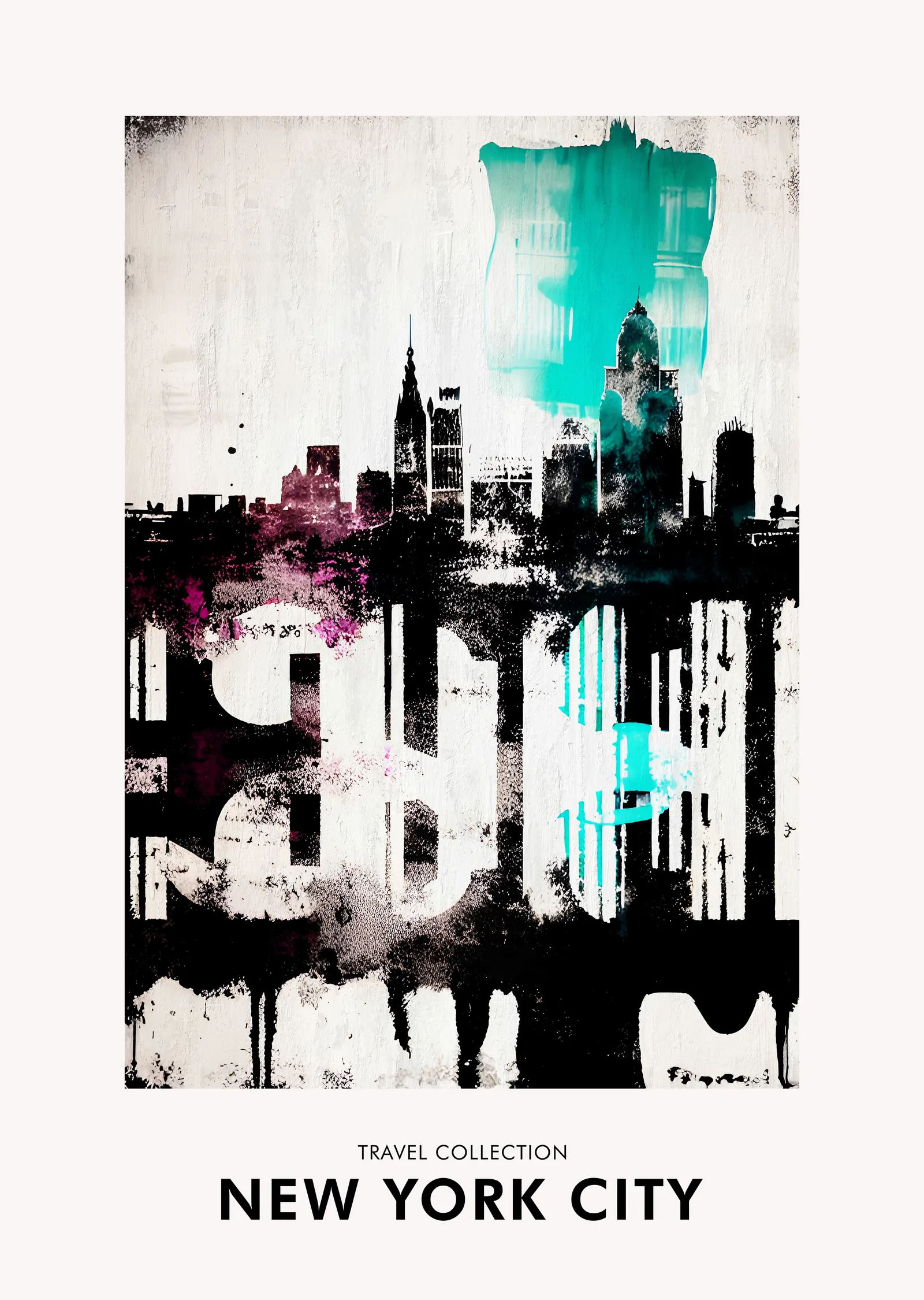 New York City Silüeti Poster - Siyah, Beyaz, Turuncu ve Mor metal tablo