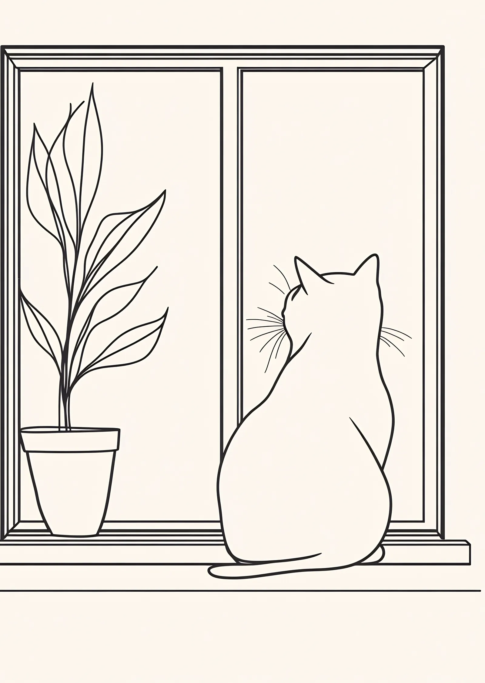 Minimalist Kedi ve Bitki İllüstrasyonu metal tablo