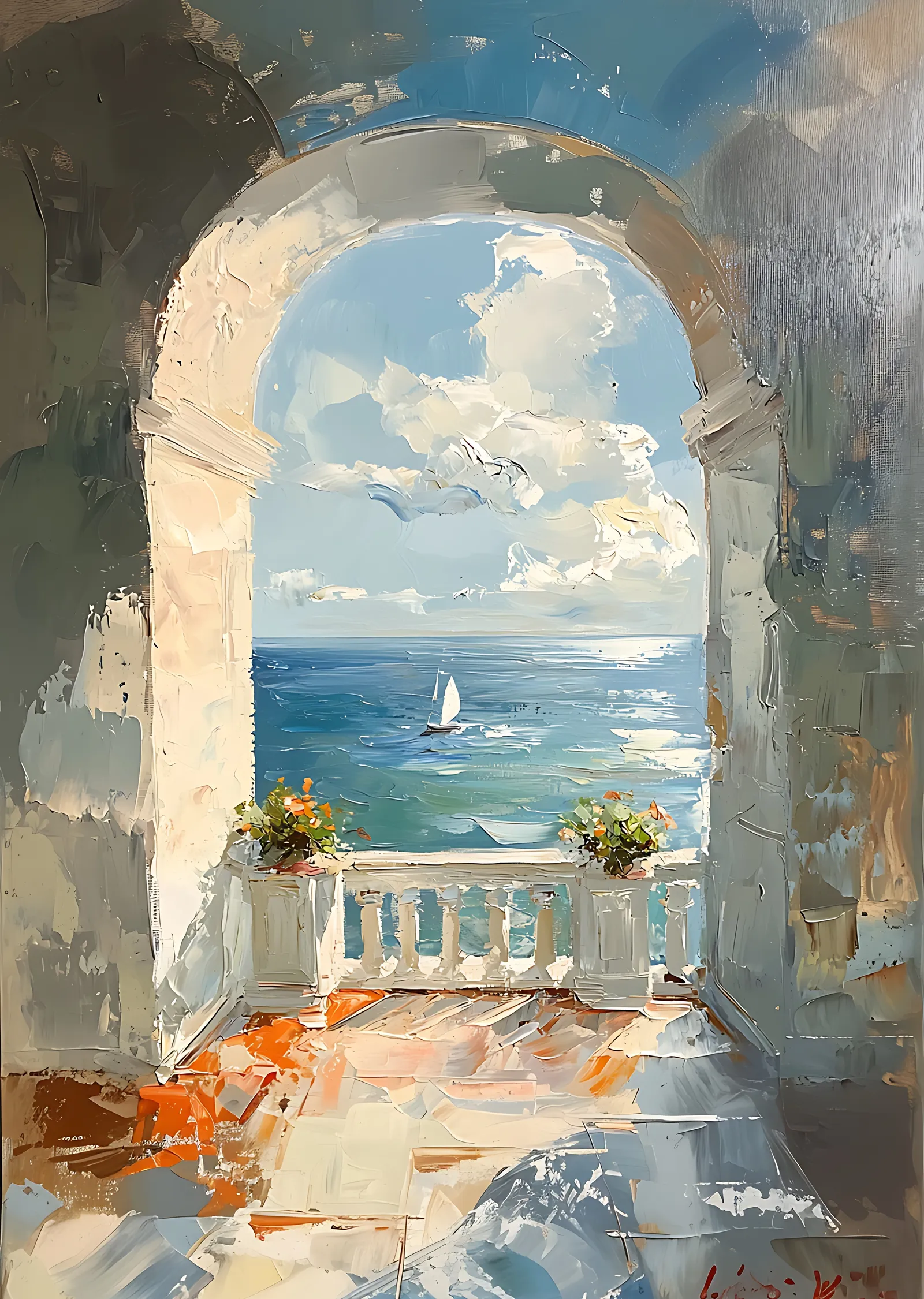 Deniz Manzaralı Balkon metal tablo