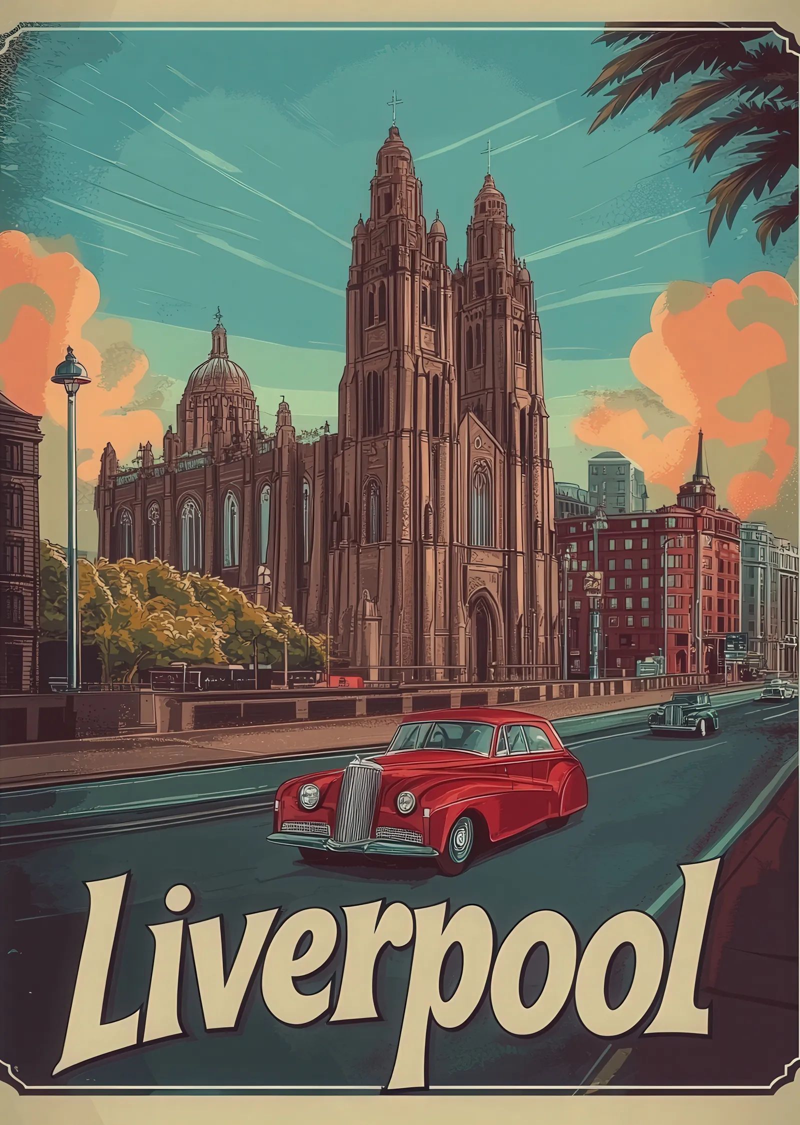 Liverpool: Vintage Şehir Manzarası metal tablo