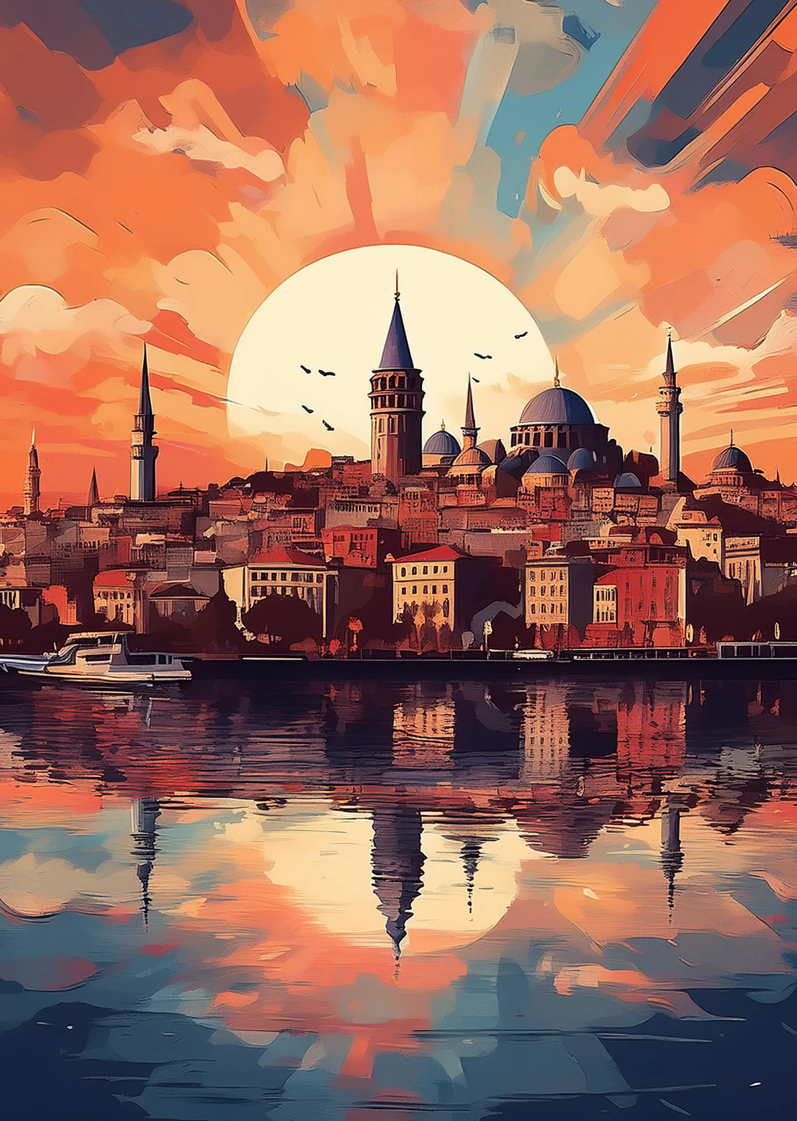 İstanbul'un Gün Batımı: Galata Kulesi Manzarası metal tablo