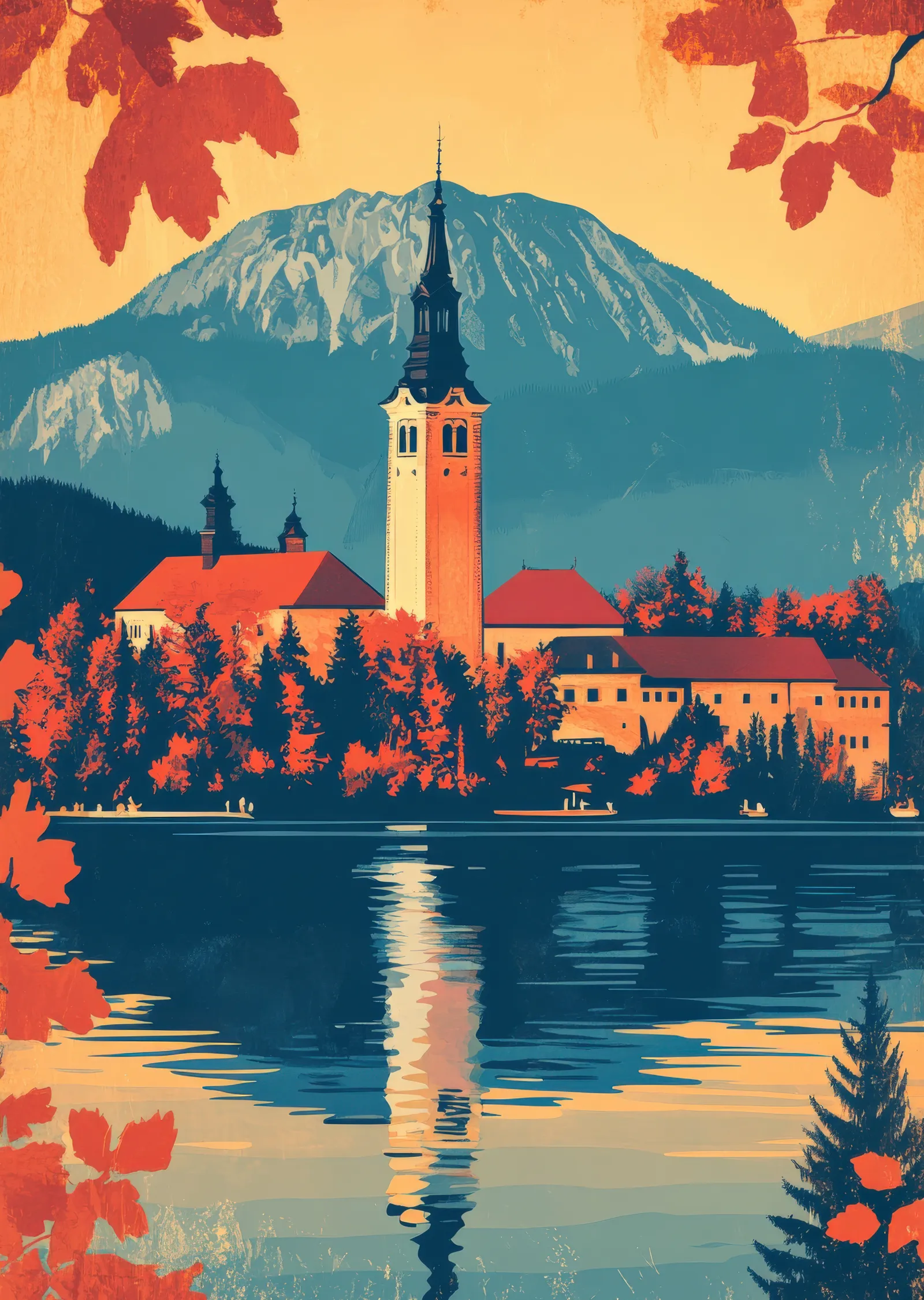 Bled Gölü ve Kilisesi: Sonbahar Esintisi metal tablo