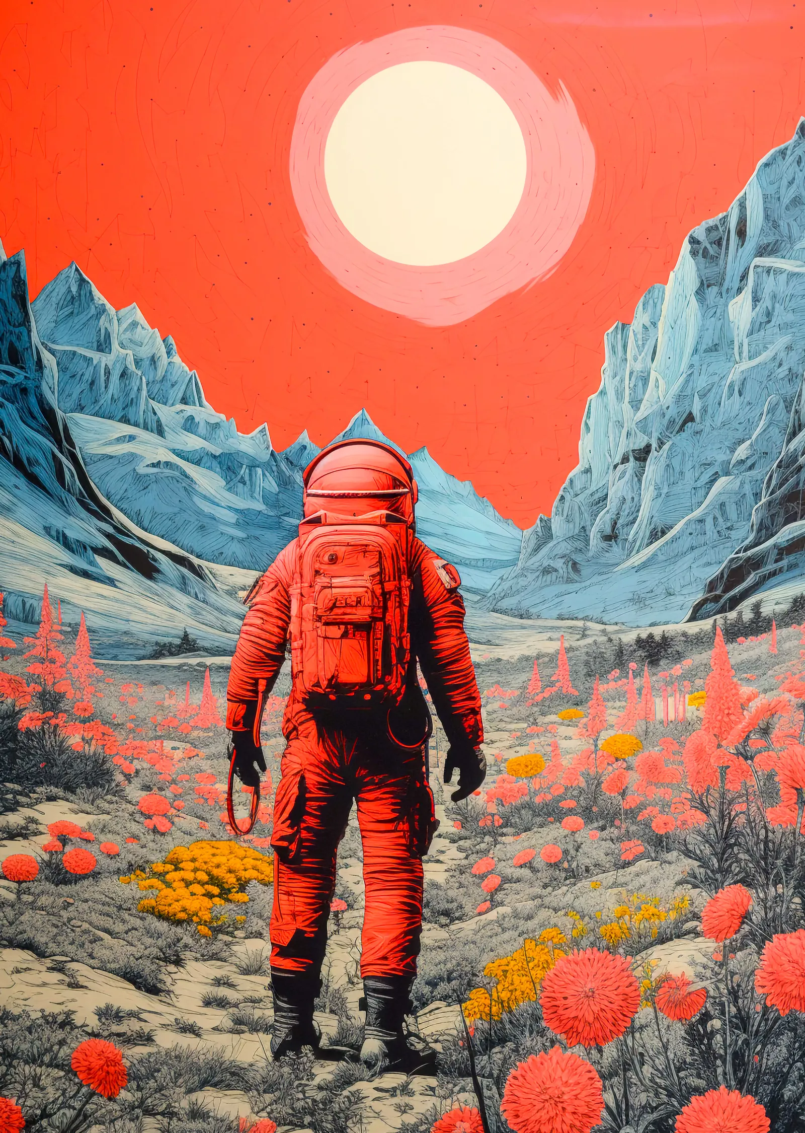 Uzayda Bir Astronot: Kırmızı Manzara metal tablo